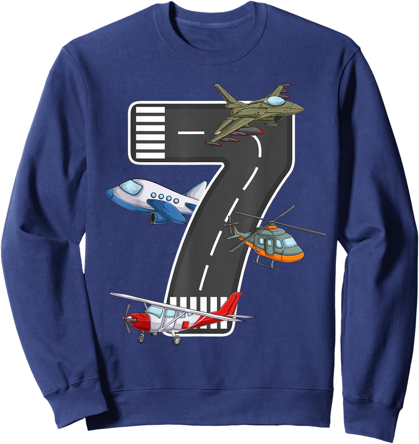 Little Pilot 7th Birthday Party 7 Seven Year Old Airplane Sweatshirt - Sweatshirt | Navy