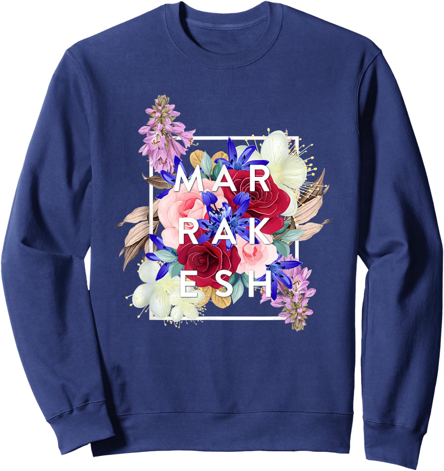Flowers of Marrakesh Word Art - Morocco Souvenir Sweatshirt - Sweatshirt | Navy