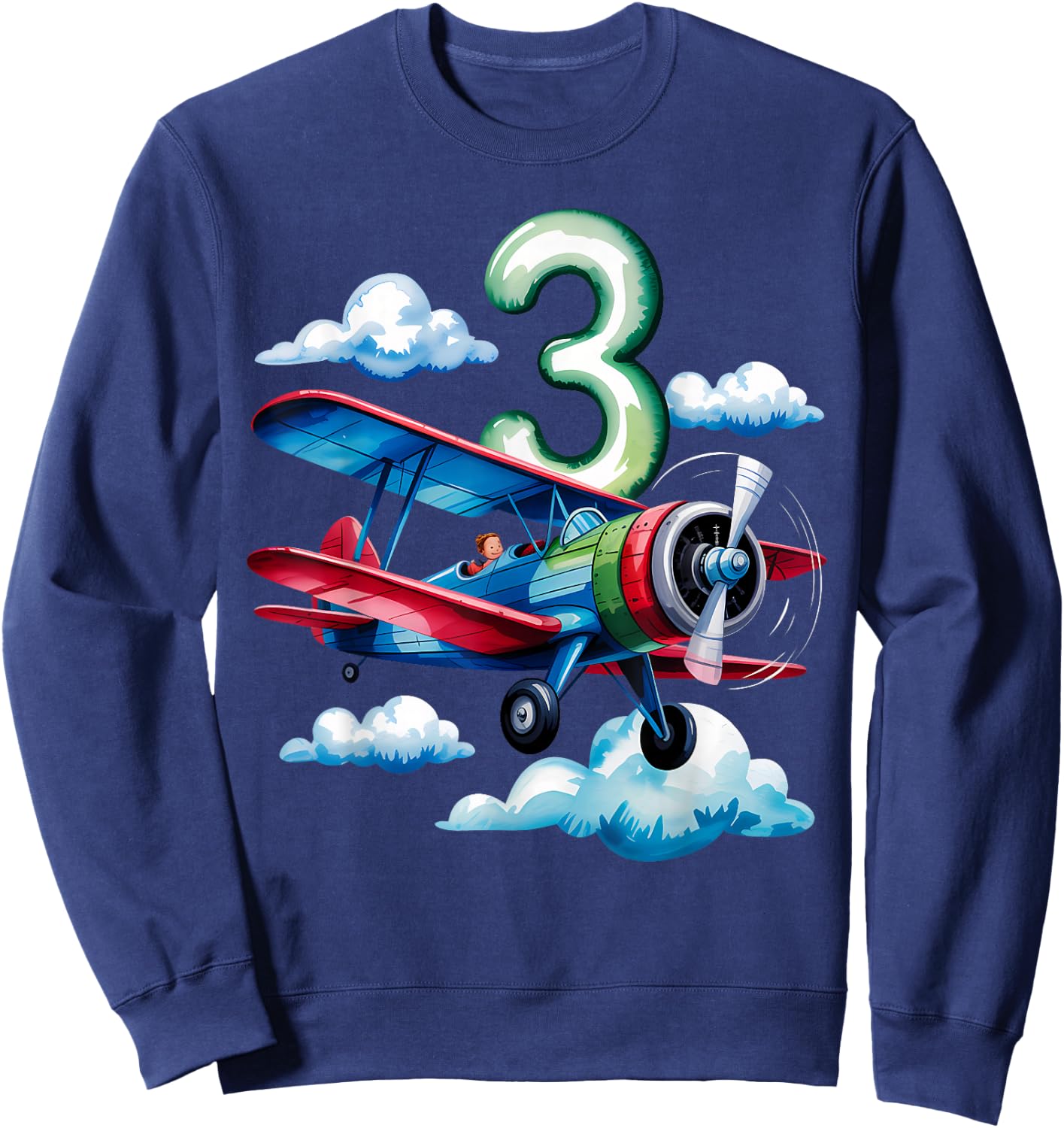 3rd Birthday Boys Airplane Pilot 3 Year Old Boy Sweatshirt - Sweatshirt | Navy
