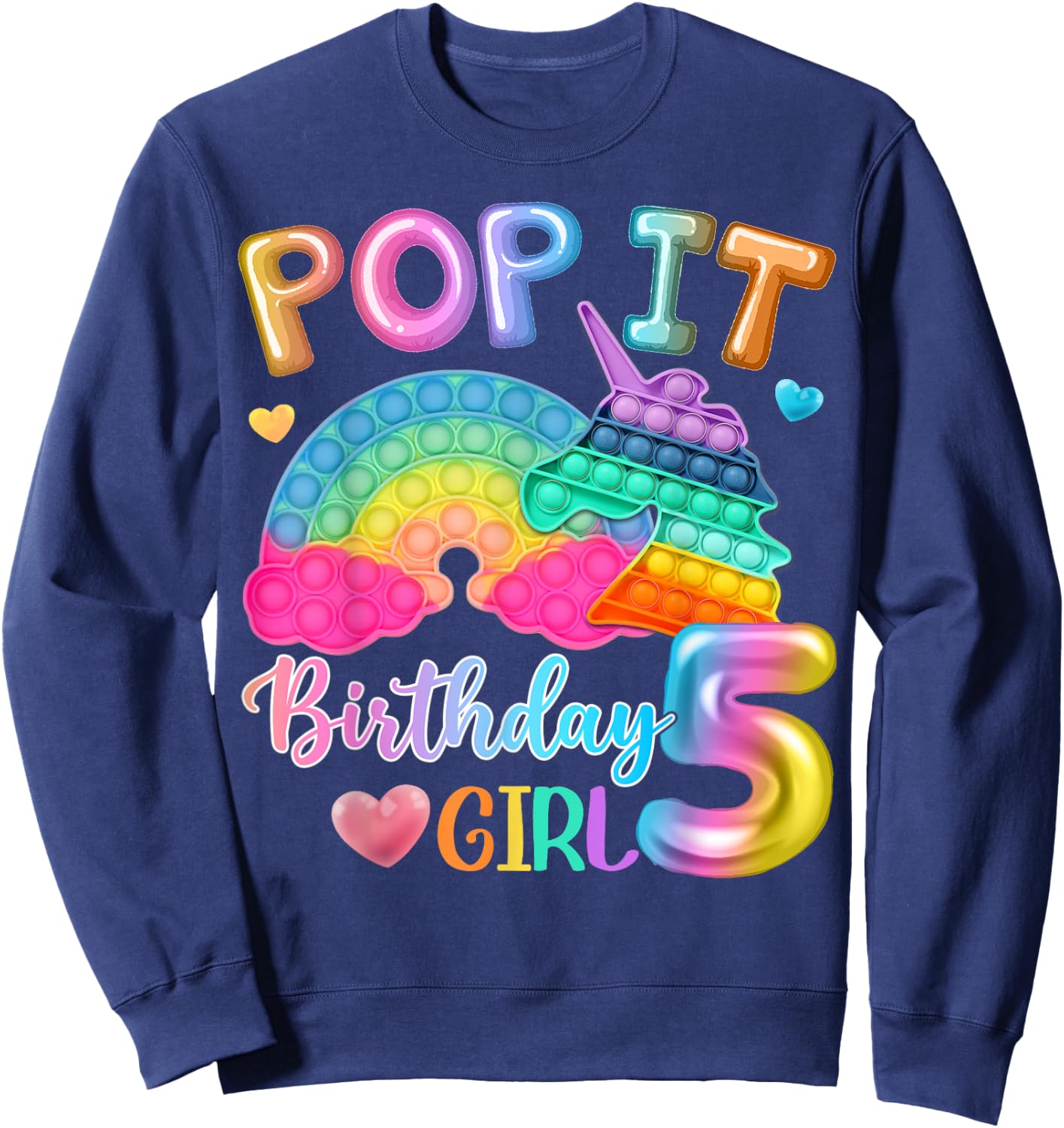 Kids Pop It Birthday Girl 5 for 5yr Old Girls Unicorn Party Sweatshirt - Sweatshirt | Navy