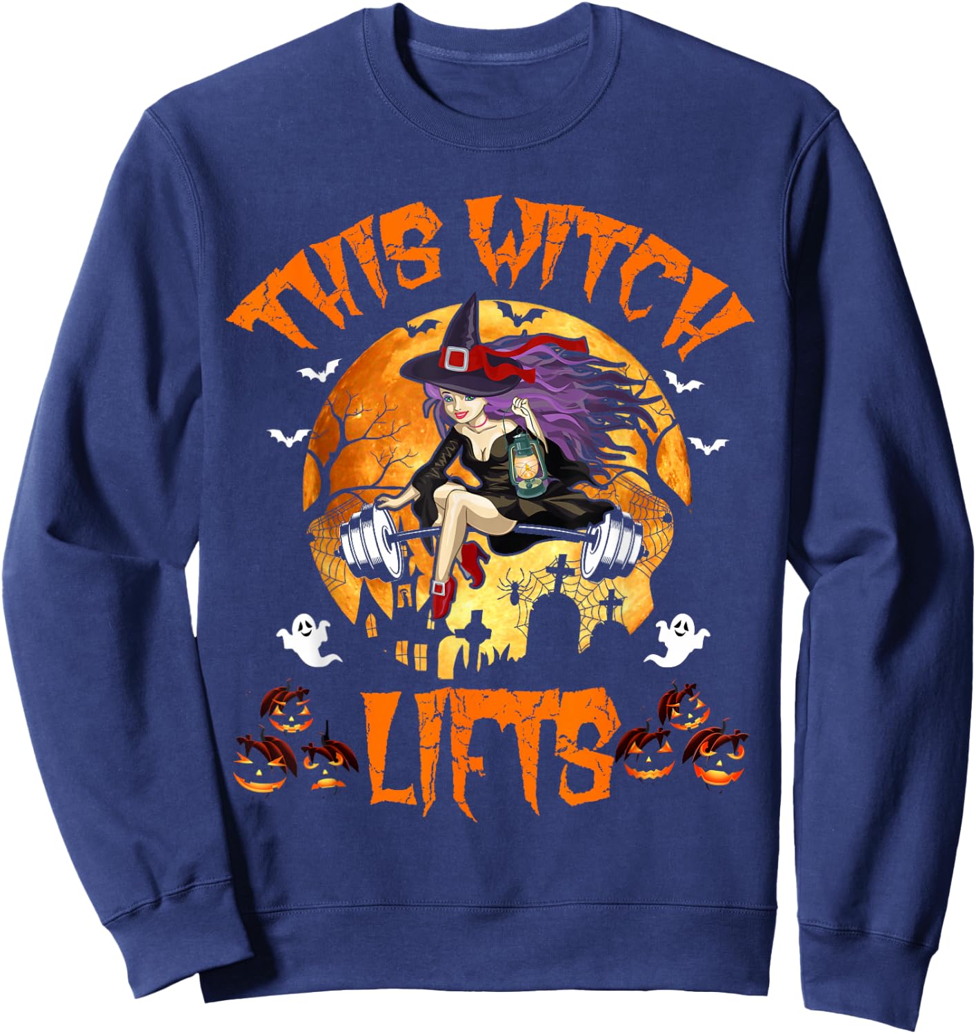 This Witch Lifts Barbell Fitness Gym Workout Witch Halloween Sweatshirt - Sweatshirt | Navy