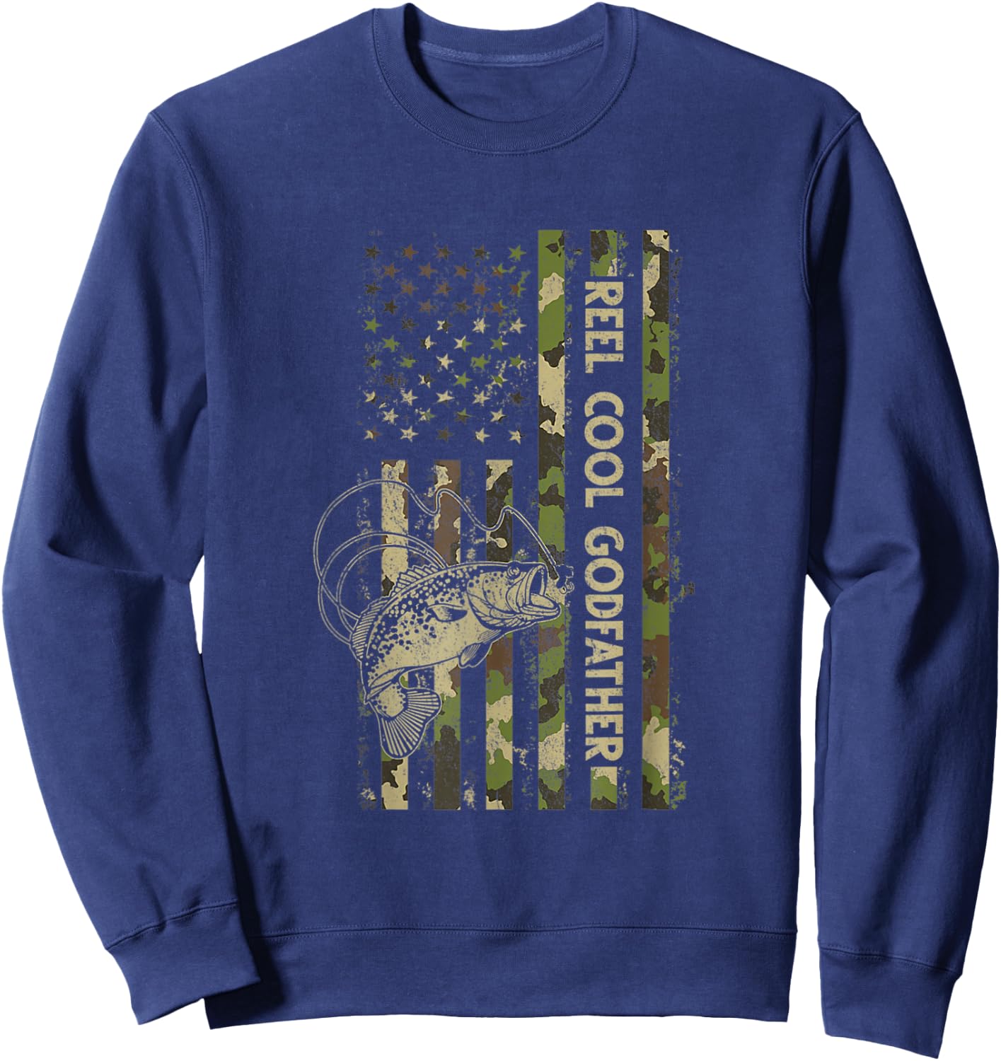 Reel Cool Godfather Matching Family Funny American Flag Women Men Sweatshirt - Sweatshirt | Navy