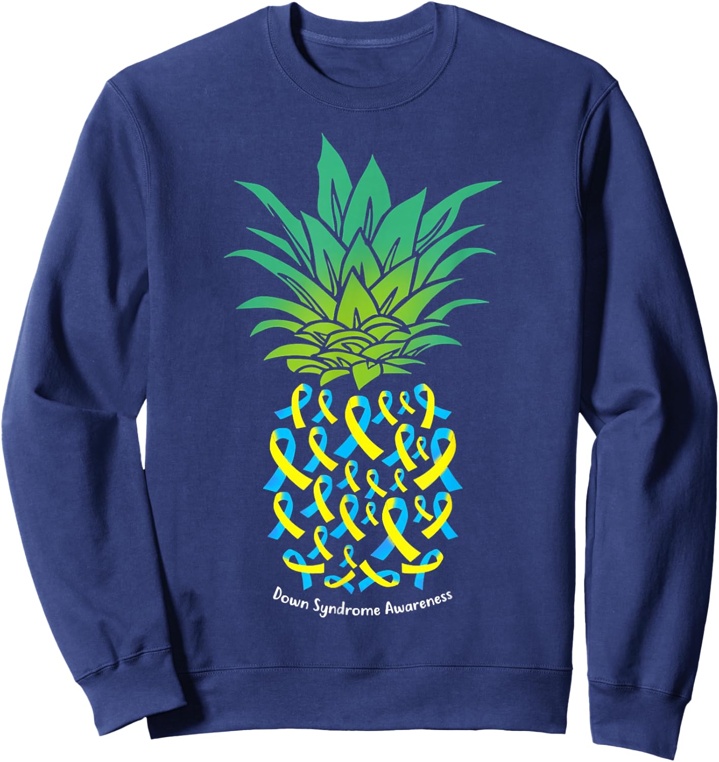 Pineapple Down Syndrome Awareness Tribe 21 Gold Blue Ribbon Sweatshirt - Sweatshirt | Navy