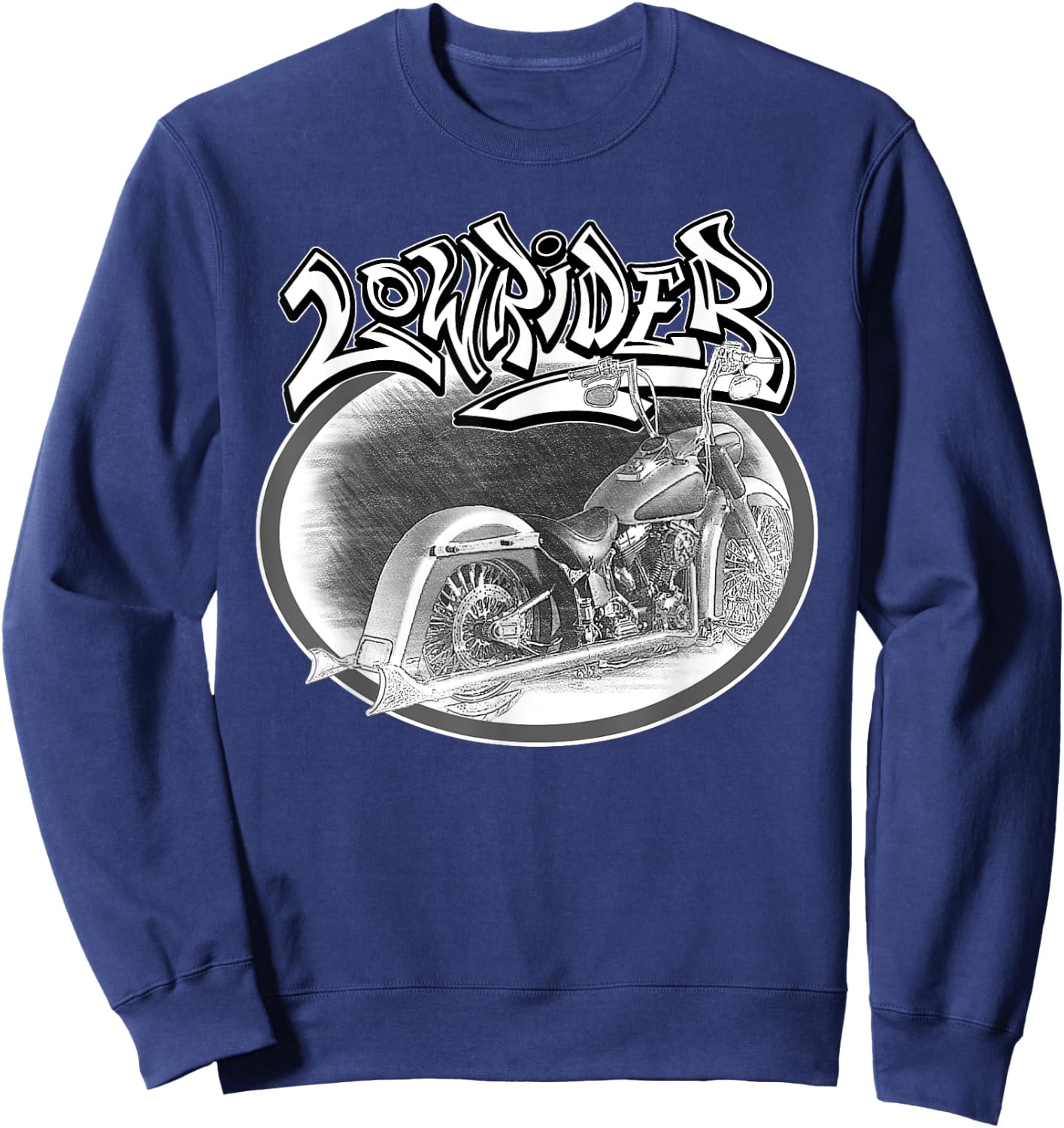 Chicano Biker. Latino Vicla Cholo Motorcycles, Lowrider Sweatshirt - Sweatshirt | Navy