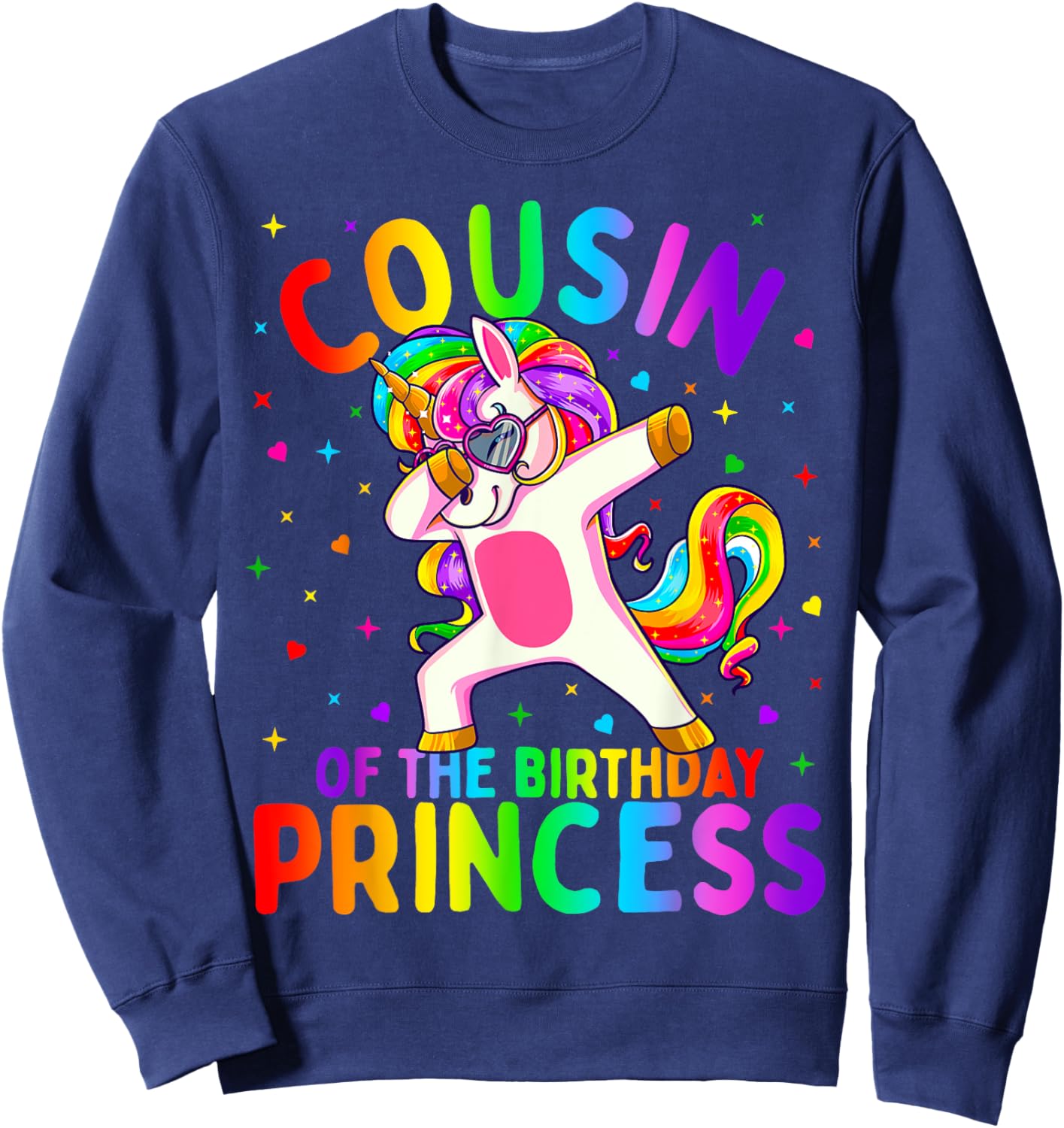 Cousin of the Birthday Princess Girl Dabbing Unicorn Sweatshirt - Sweatshirt | Navy
