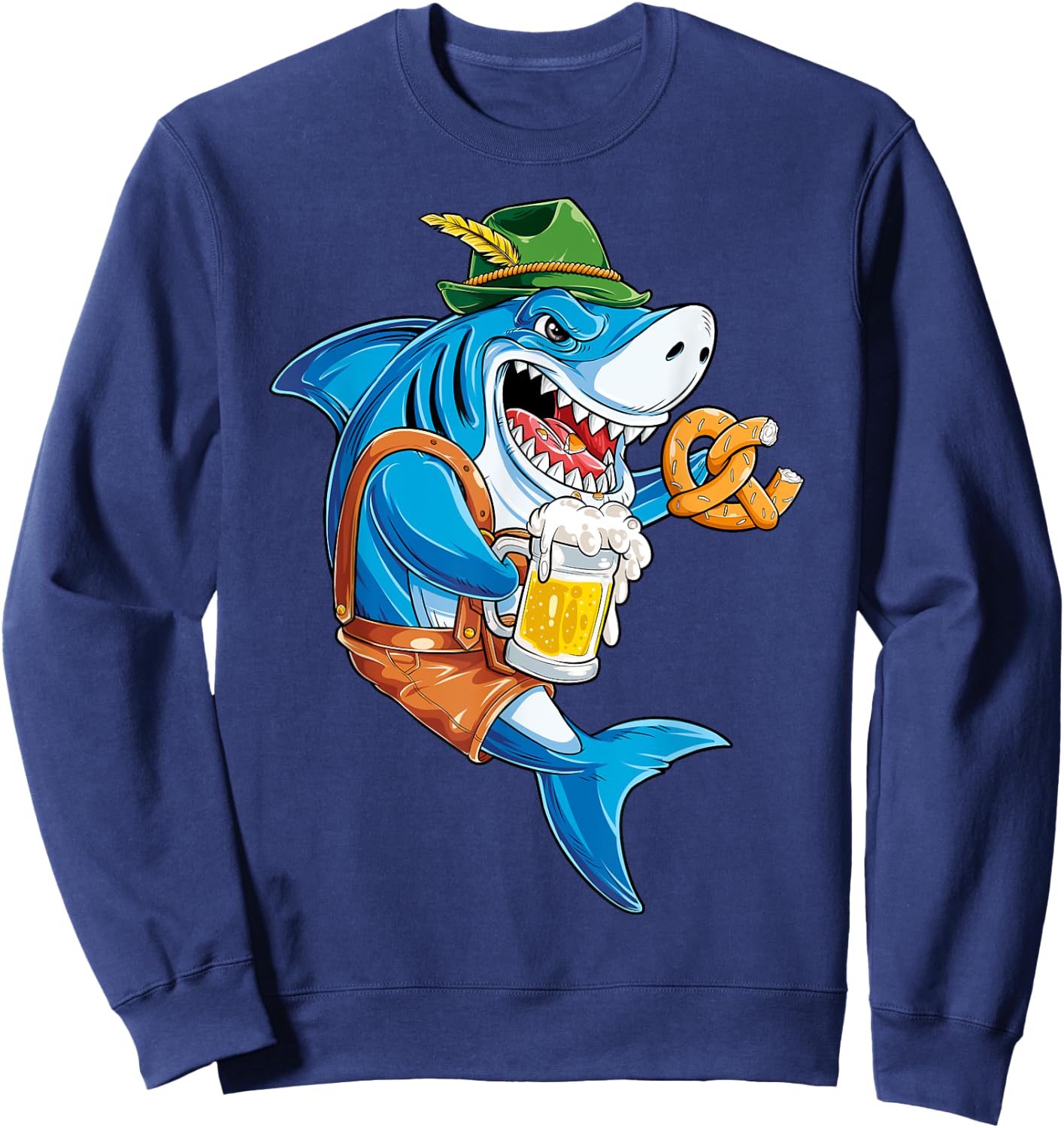 Shark Oktoberfest Lederhosen Costume Men Jawsome Beer Fest Sweatshirt - Sweatshirt | Navy
