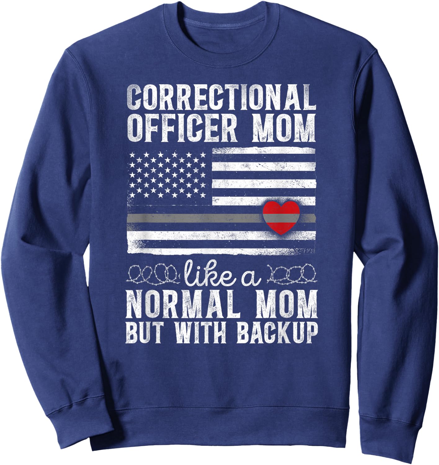 Correctional Officer Mom Mother Heart American Flag Sweatshirt - Sweatshirt | Navy