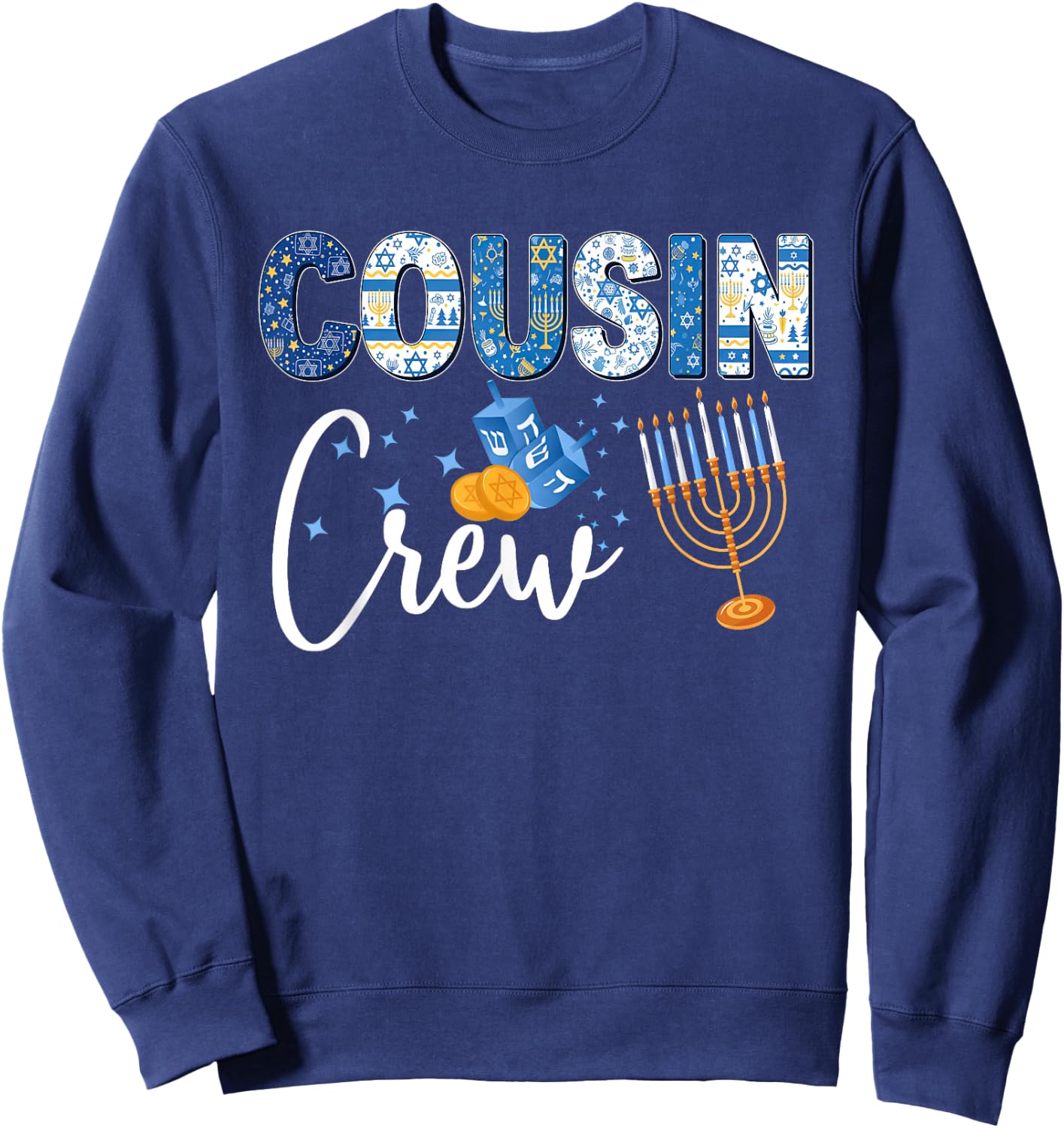 Hanukkah Cousin Crew Matching Family Christmas Pajamas Kids Sweatshirt - Sweatshirt | Navy