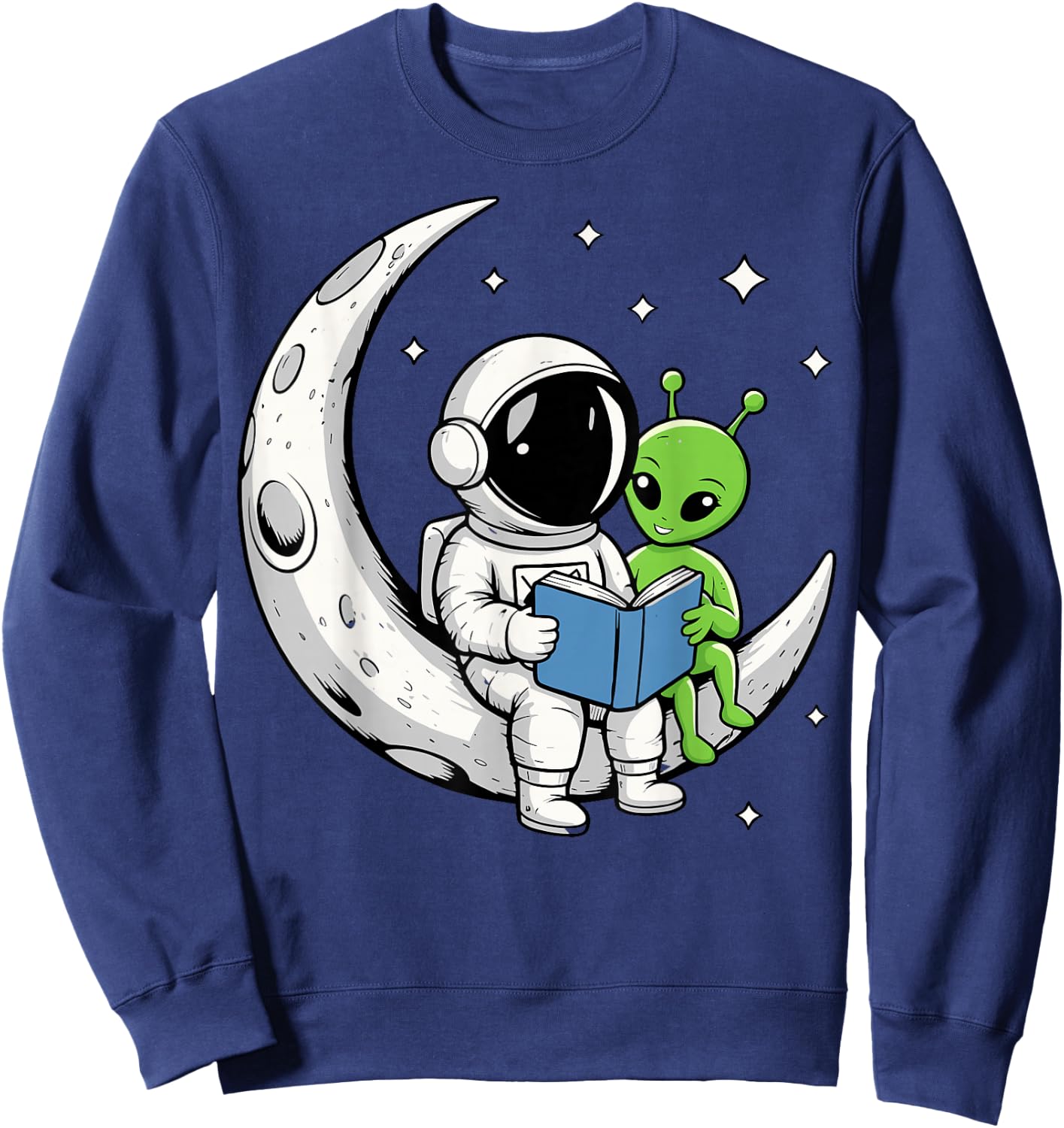 Astronaut Alien Reading Book Moon Space Sweatshirt - Sweatshirt | Navy