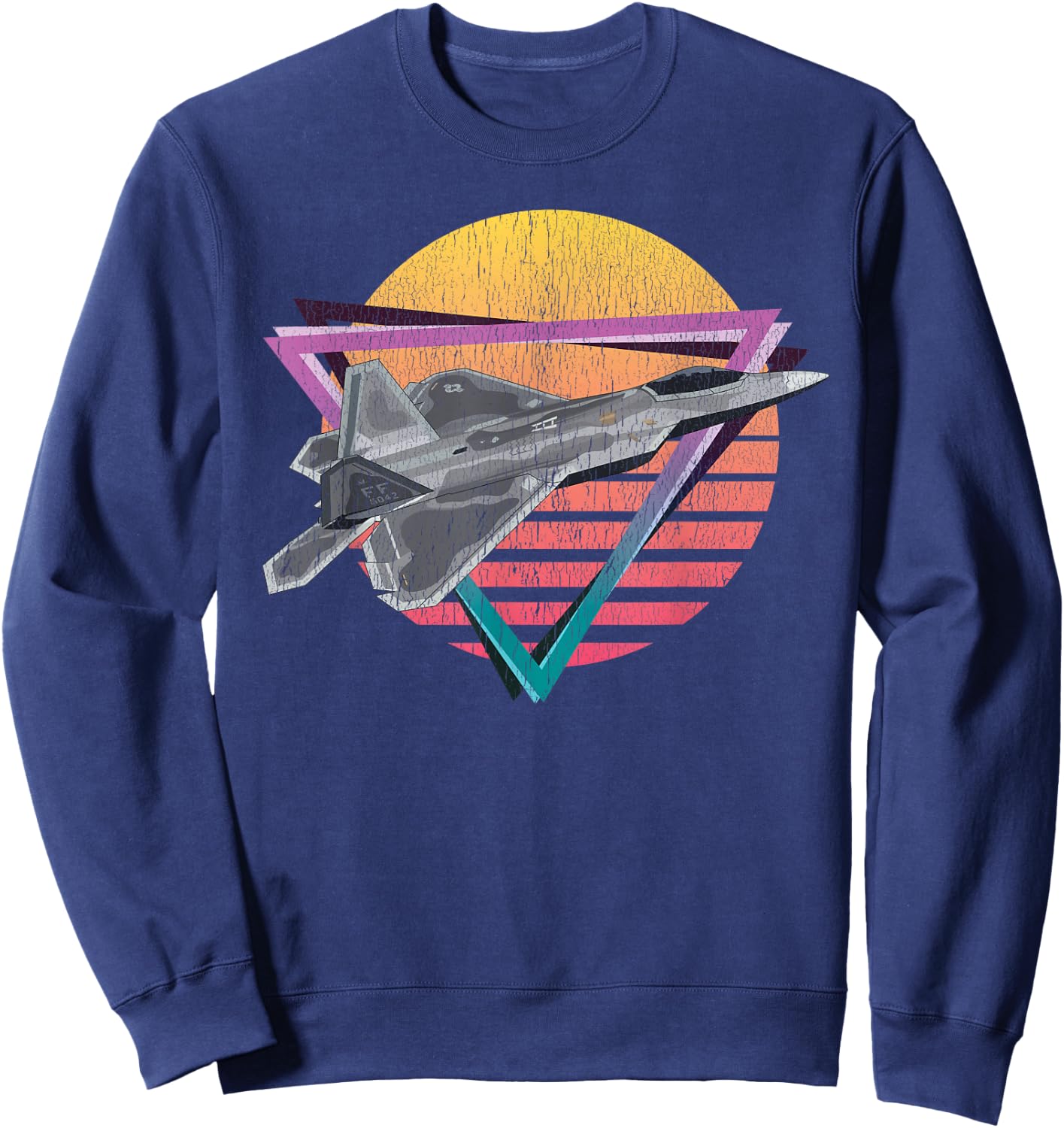 F-22 Raptor Fighter Jet Vaporwave Aesthetic Retrowave Jet Sweatshirt - Sweatshirt | Navy