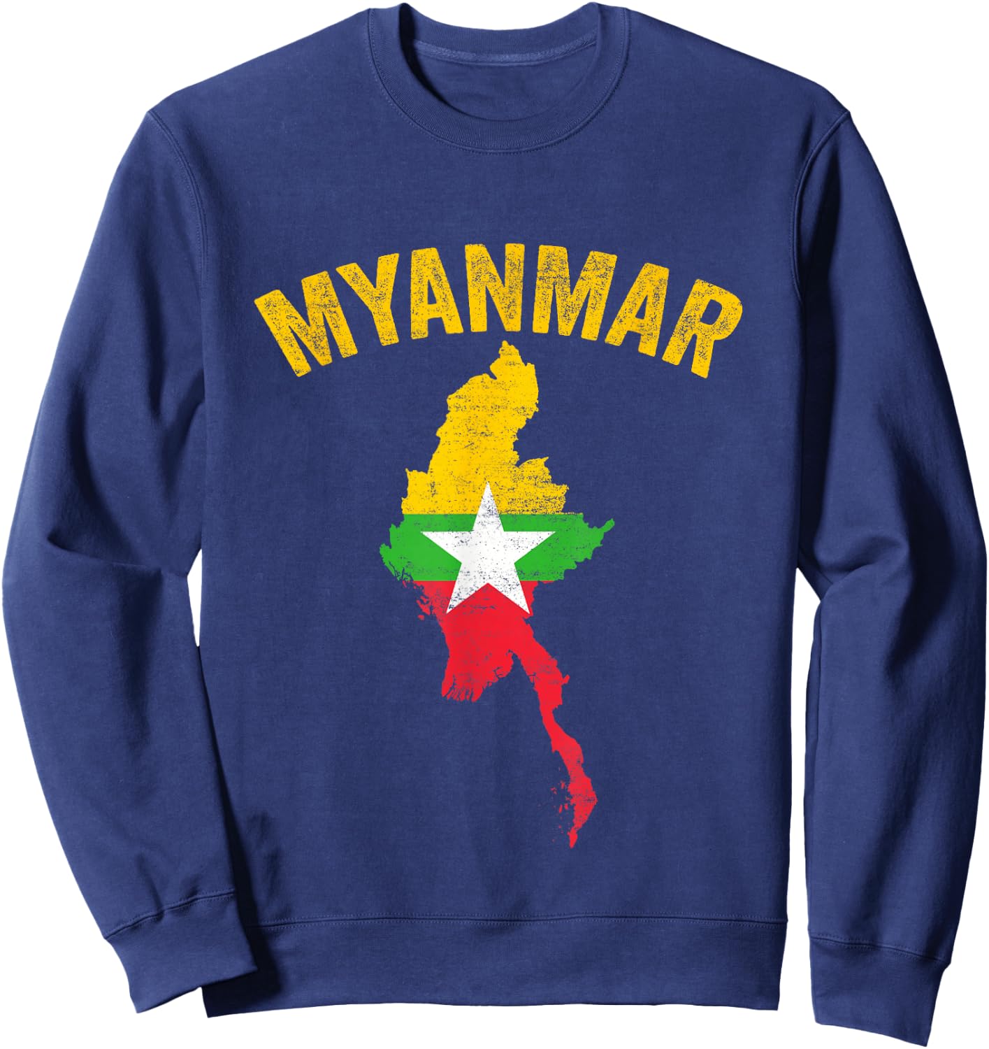 Distressed Retro Myanmar Flag Myanmar Map Patriotic Sweatshirt - Sweatshirt | Navy