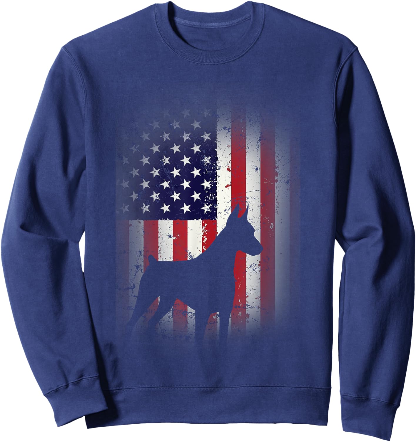 Funny Doberman Pinscher Art Women Doberman US Flag Sweatshirt - Sweatshirt | Navy