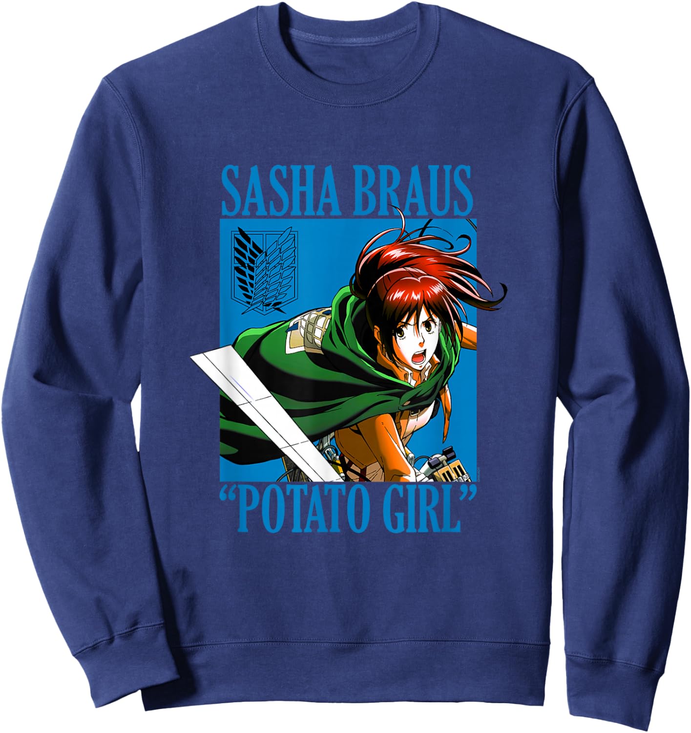Attack on Titan Sasha Braus Potato Girl AOT Anime Sweatshirt - Sweatshirt | Navy