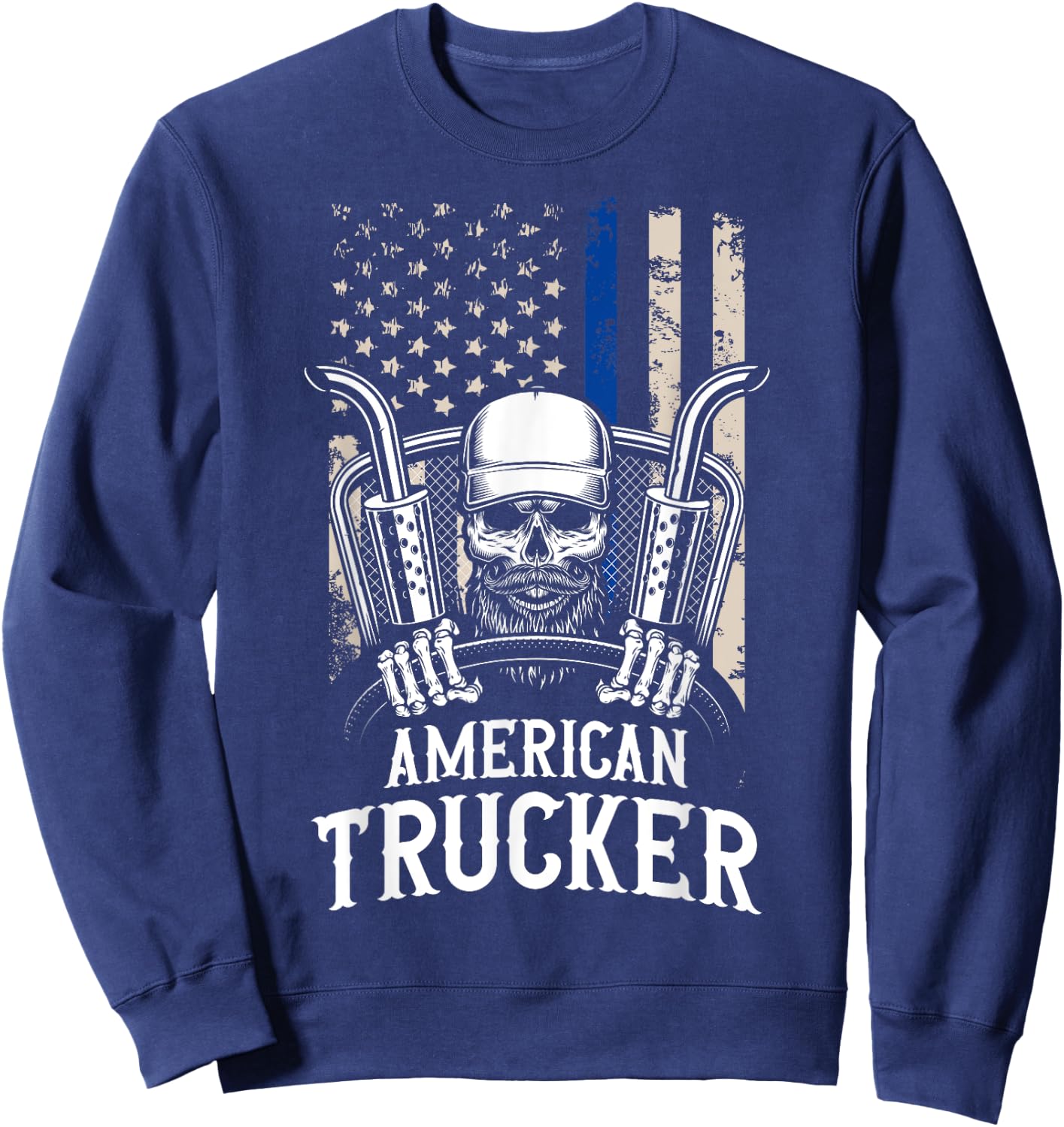 American Trucker for Patriotic Truck Driver Sweatshirt - Sweatshirt | Navy