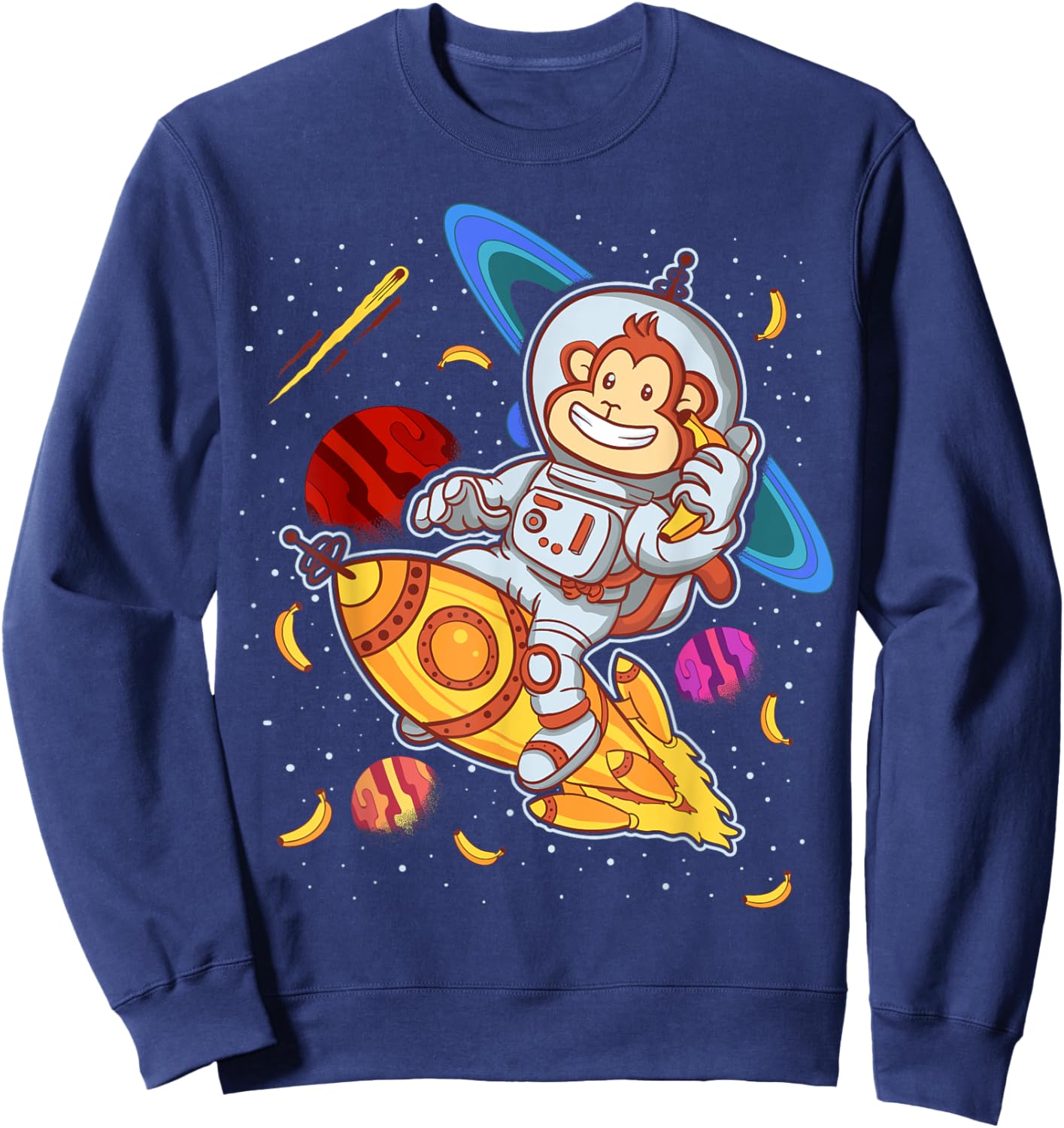 Astronaut Monkey Space Rocket Cute Funny Kids Boys Girls Sweatshirt - Sweatshirt | Navy
