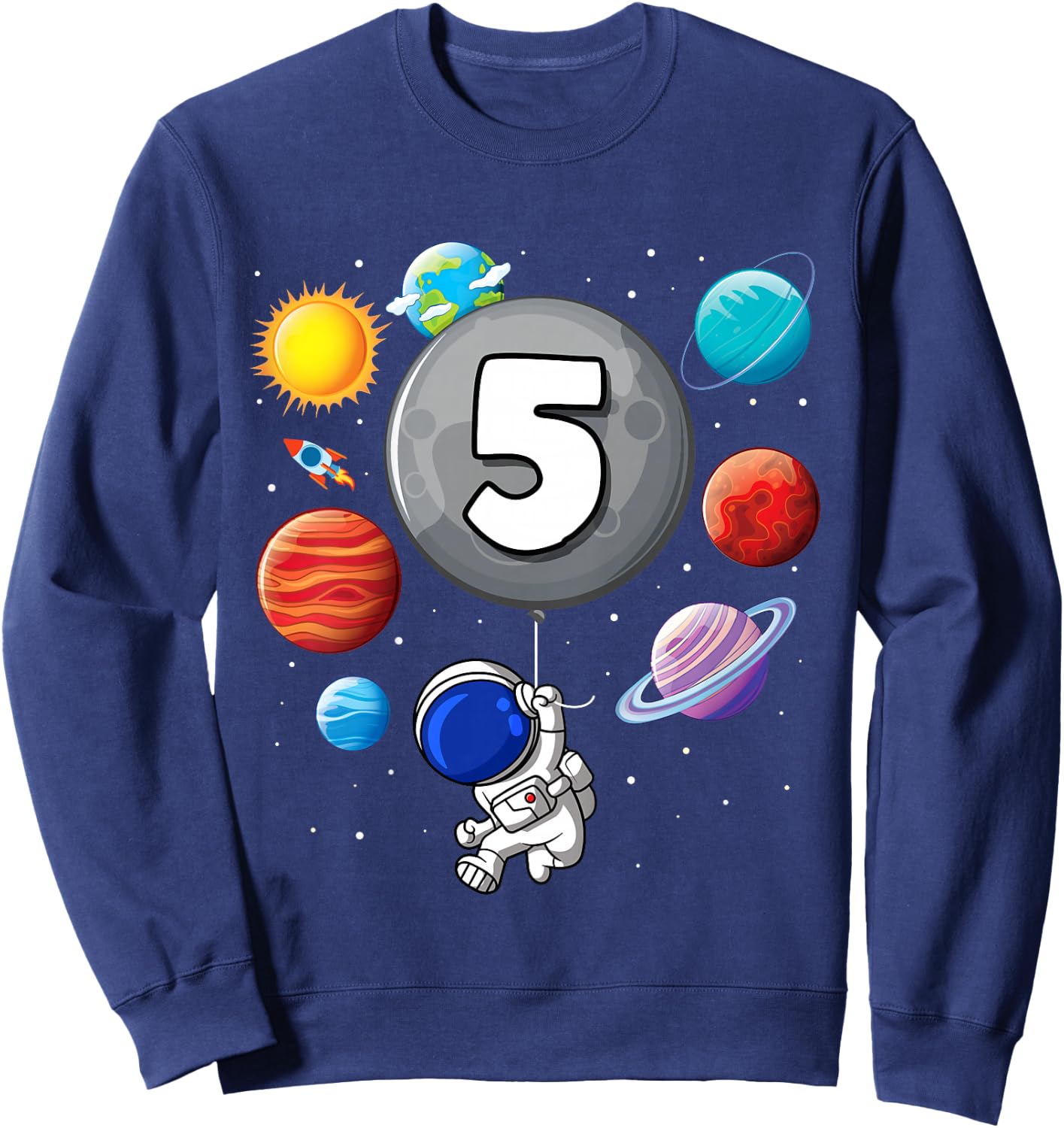 5th Birthday Astronaut Balloon Planet 5 Year Old Boy Sweatshirt - Sweatshirt | Navy
