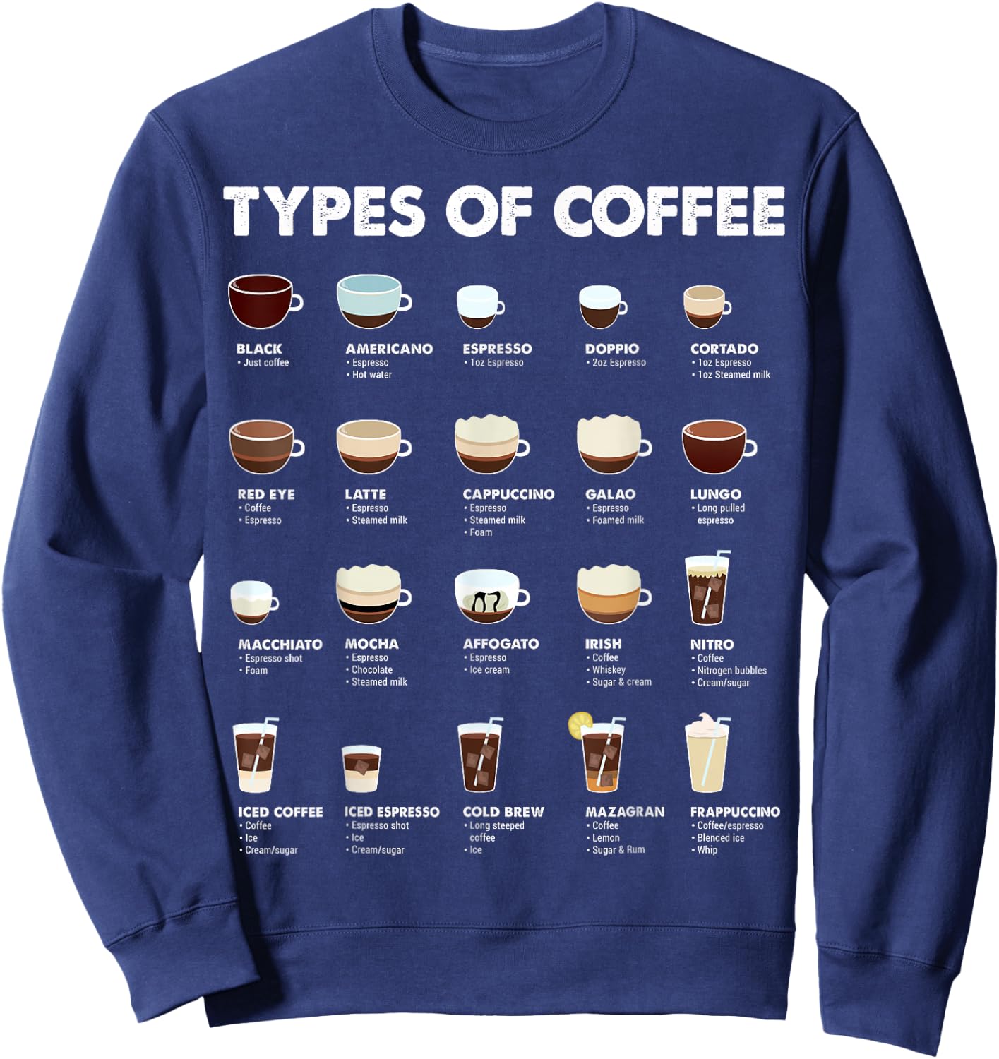 Types Of Coffee Ultimate Guide Barista Sweatshirt - Sweatshirt | Navy