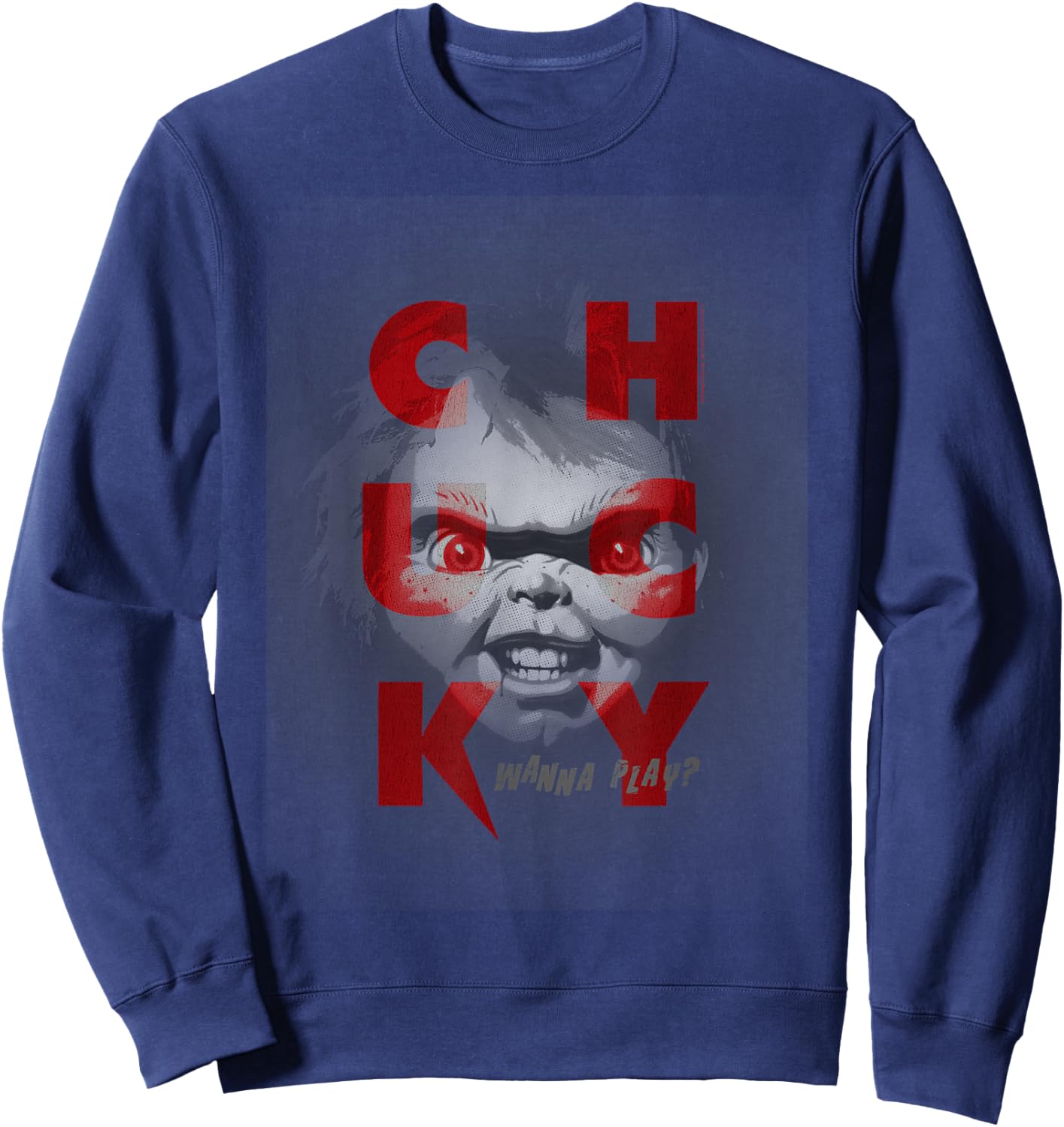 Chucky Wanna Play Grayscale Portait Sweatshirt - Sweatshirt | Navy