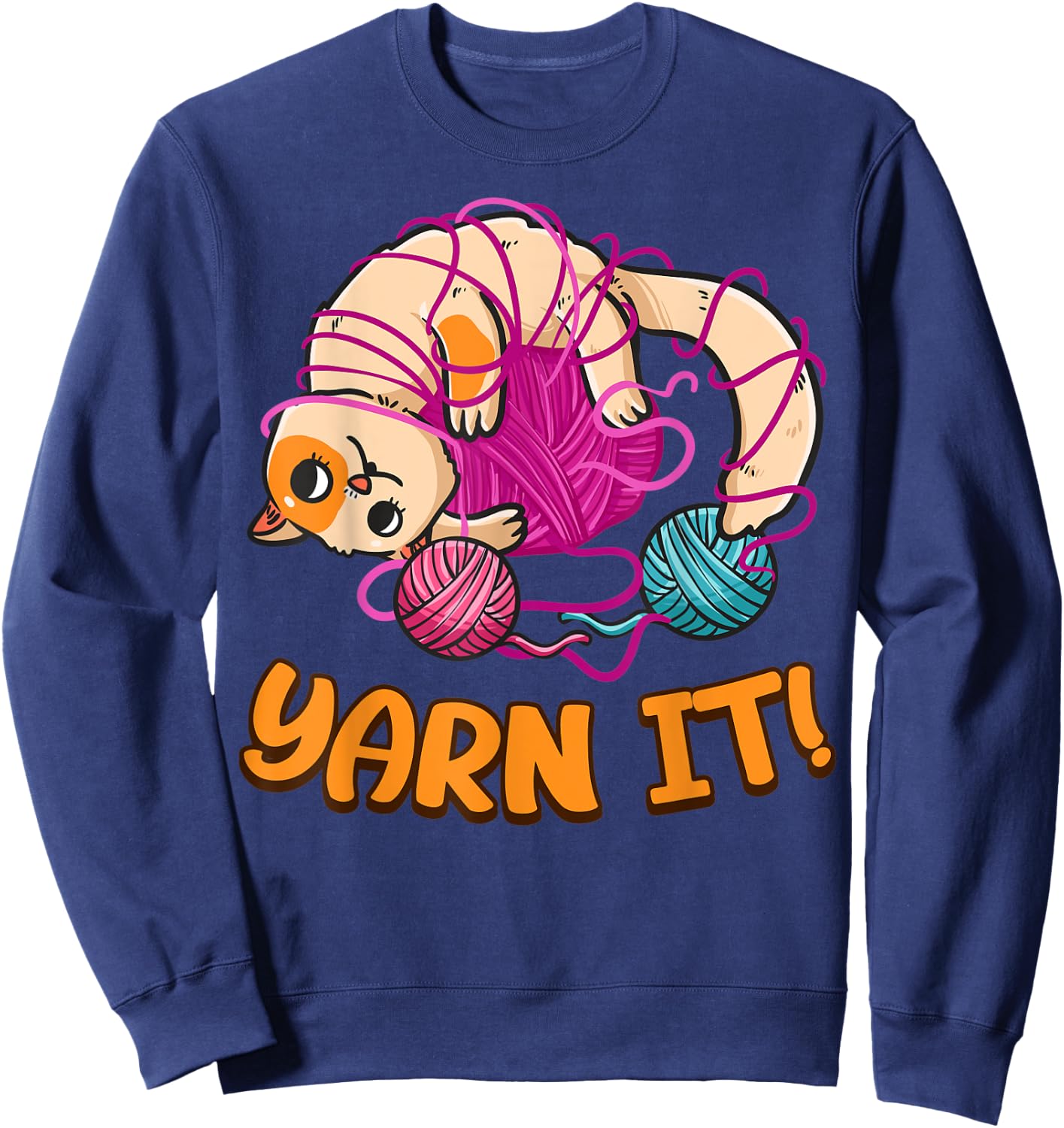 Funny Knitters Yarn It Cat Tangled In Yarn Cat Lovers Yarn Women Kids Sweatshirt - Sweatshirt | Navy