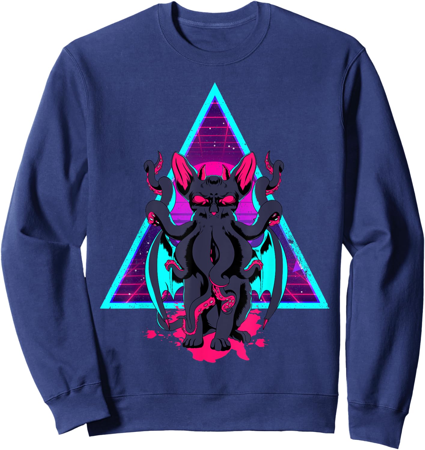 Vaporwave Cathulhu Demon Monster Cat Neko Kitten Horror Sweatshirt - Sweatshirt | Navy