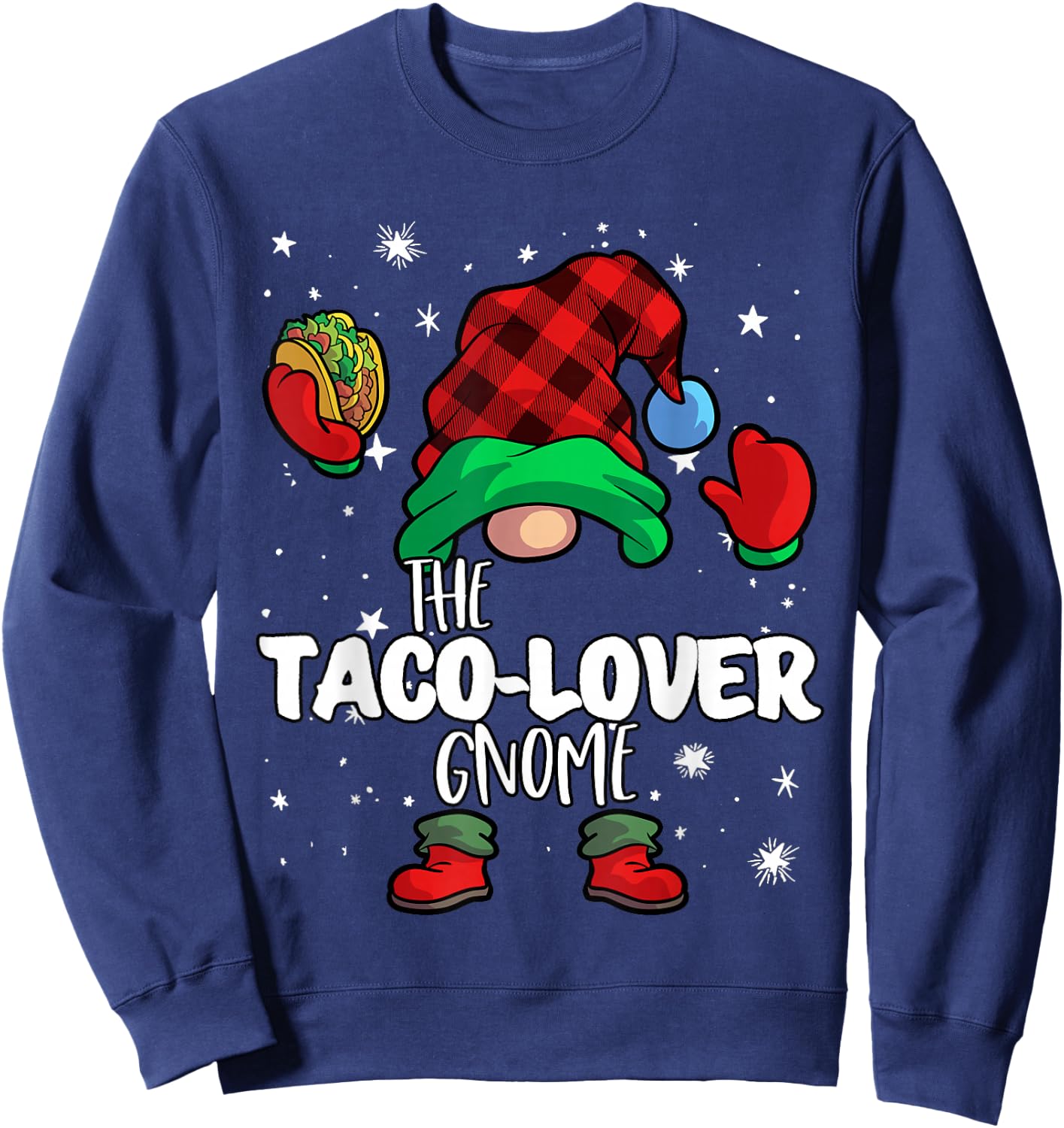 Taco Lover Gnome Red Buffalo Plaid Matching Family Christmas Sweatshirt - Sweatshirt | Navy
