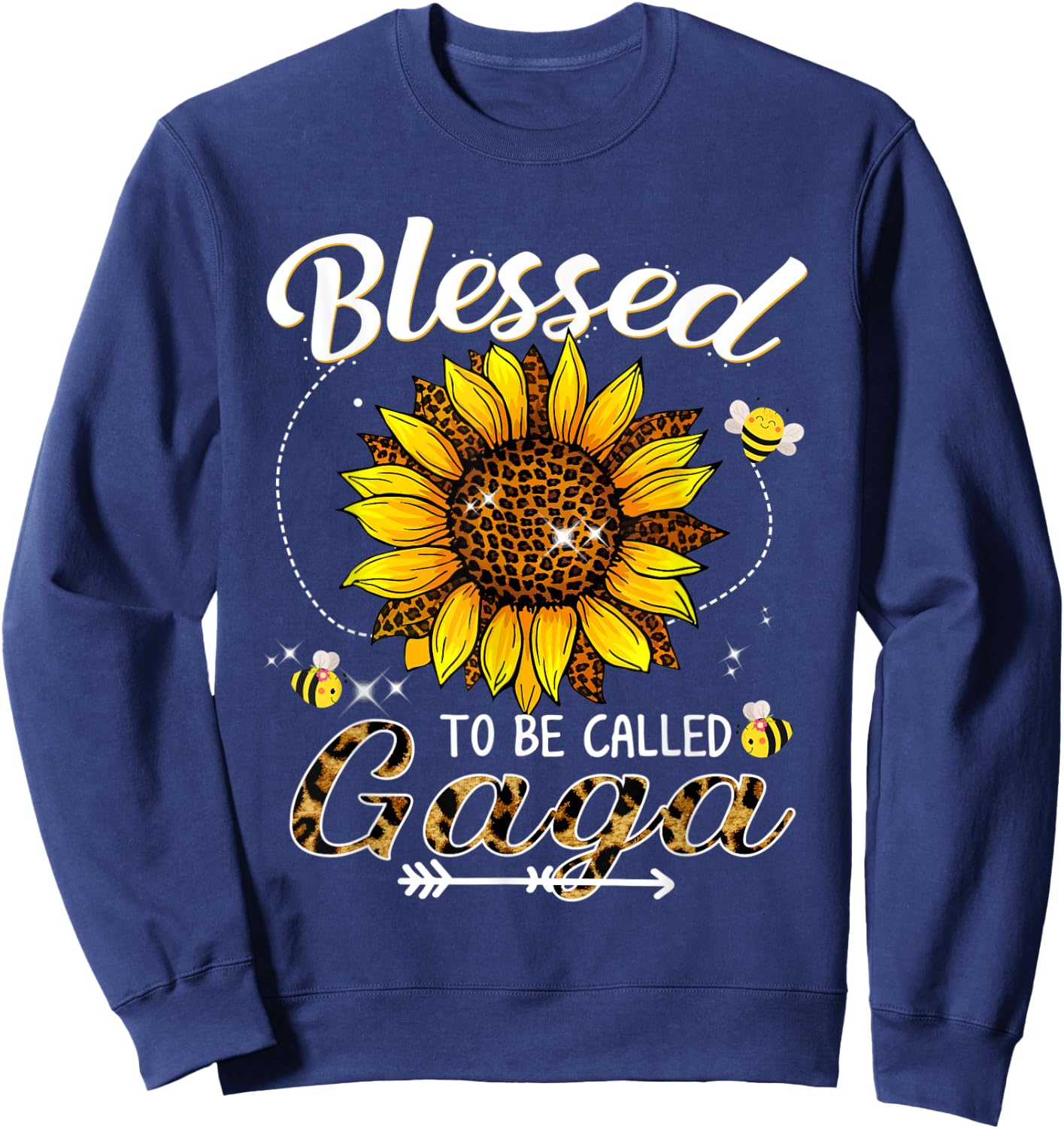 Blessed To Be Called Gaga Funny Leopard Sunflower And Bee Sweatshirt - Sweatshirt | Navy
