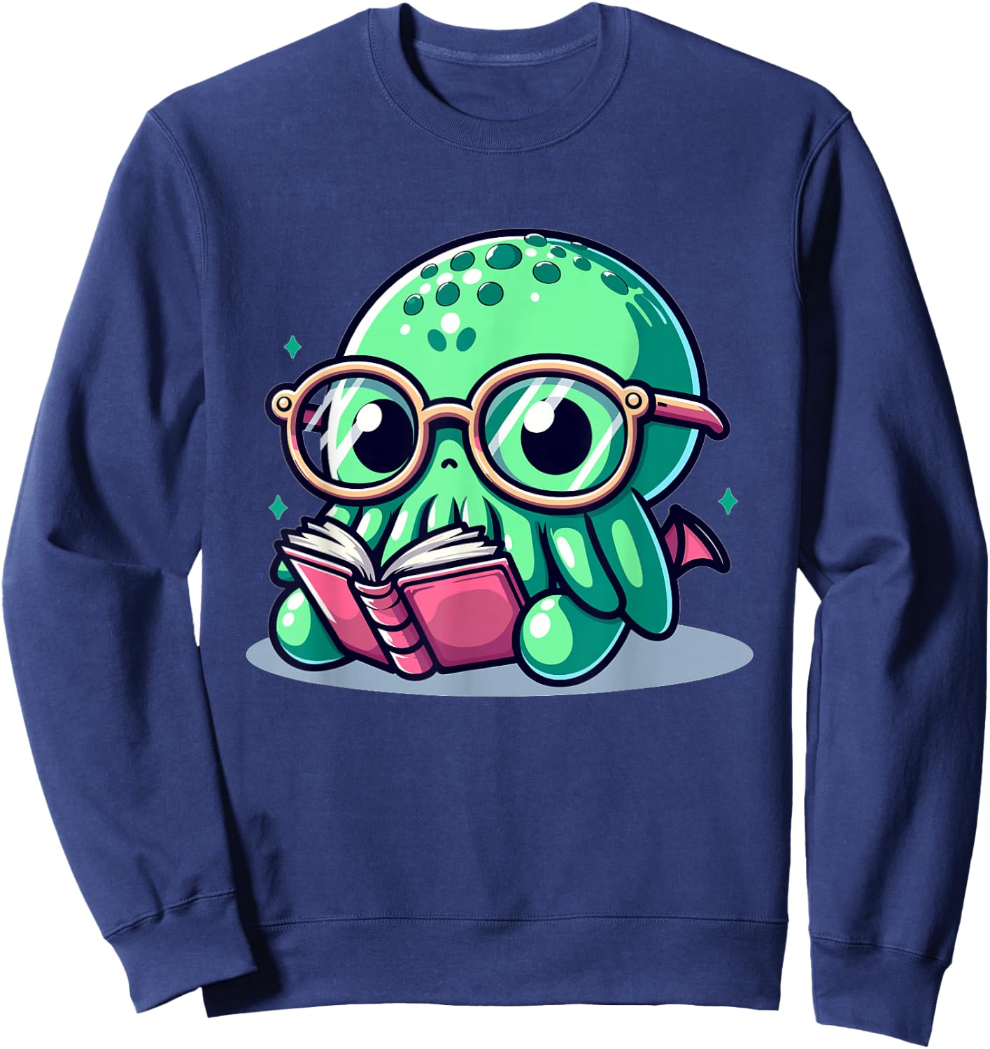 Adorable Book Lover Cthulhu With Reading Glasses Cute Sweatshirt - Sweatshirt | Navy