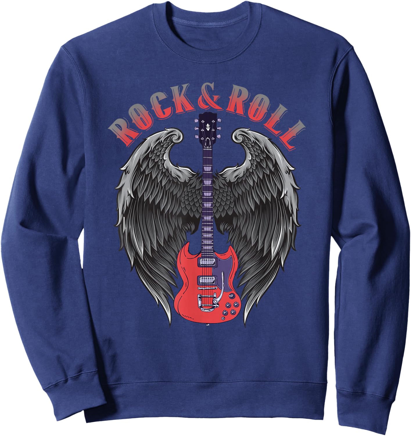 Vintage Retro 80s Music Guitar Wings Rock & Roll Sweatshirt - Sweatshirt | Navy