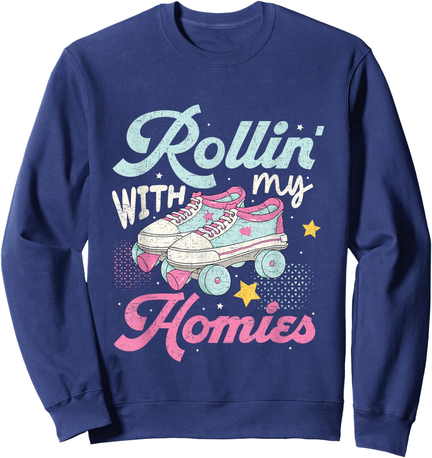 Rollin with my Homies with Retro Rolling Skate Design Sweatshirt - Sweatshirt | Navy