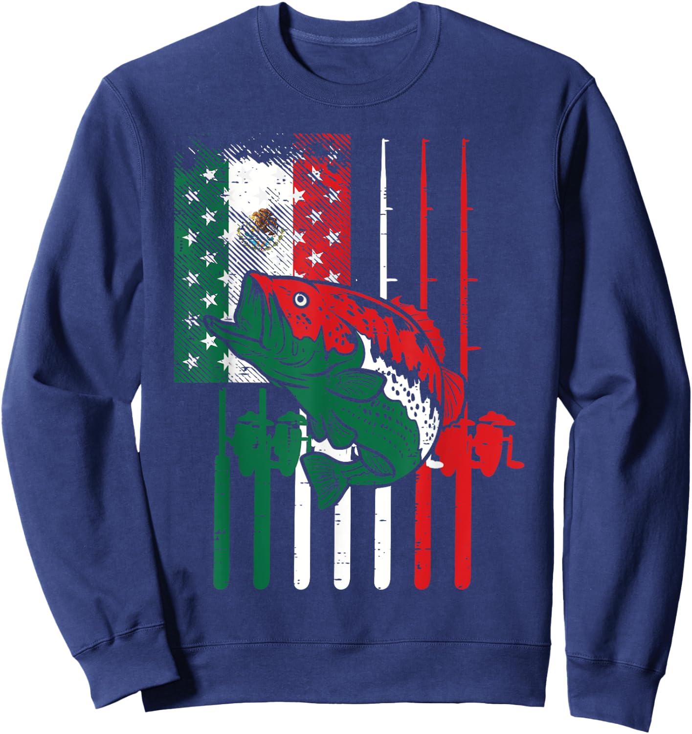 Mexican American Fishing Flag Fish Rod Cinco De Mayo Men Dad Sweatshirt - Sweatshirt | Navy