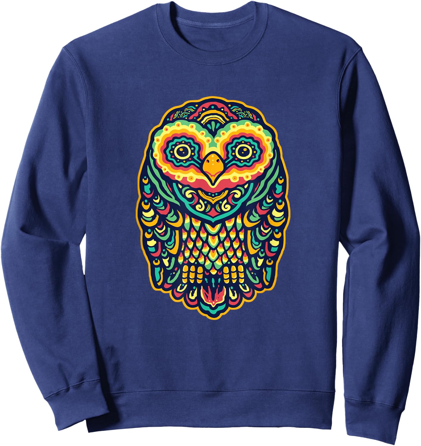 Psychedelic Owl Art Trippy Colors Colorful Rave Party Bird Sweatshirt - Sweatshirt | Navy