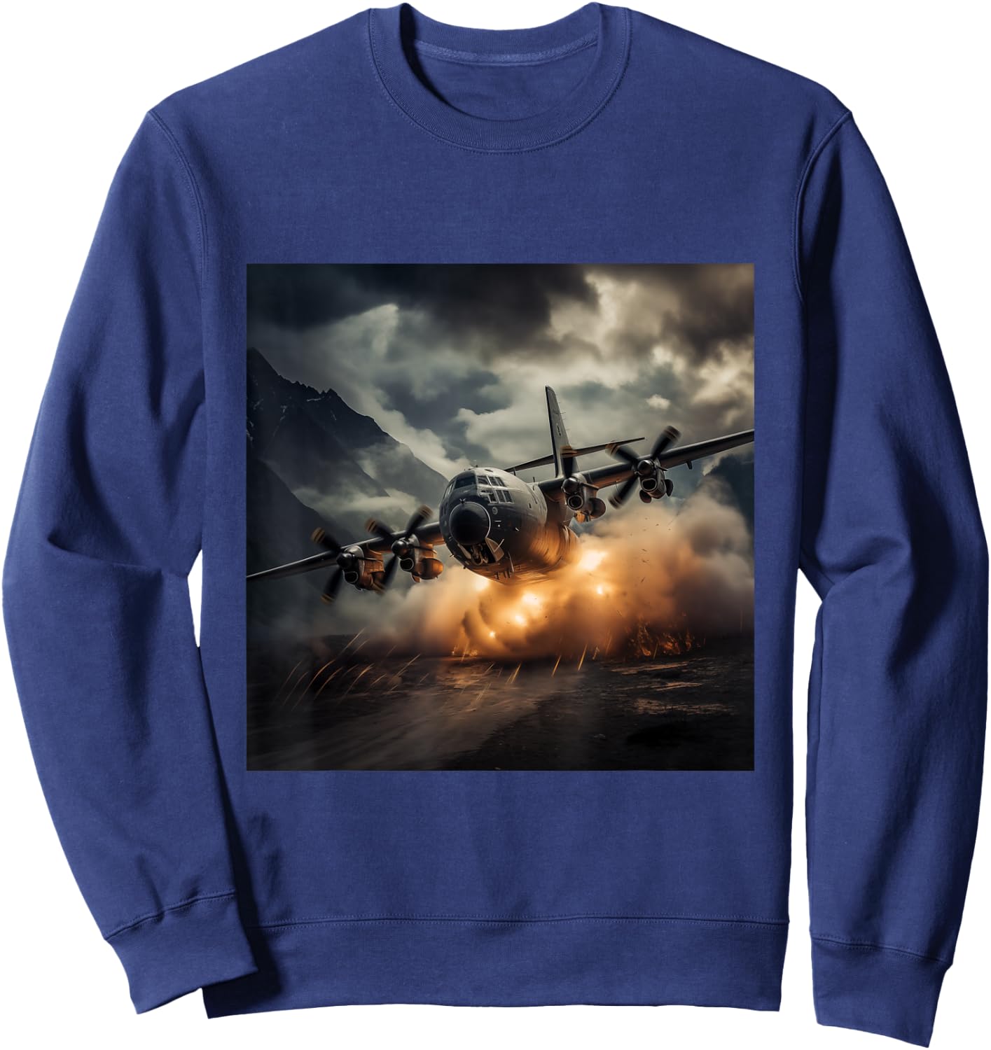 C130 Gunship Military Plane in Flight Sweatshirt - Sweatshirt | Navy
