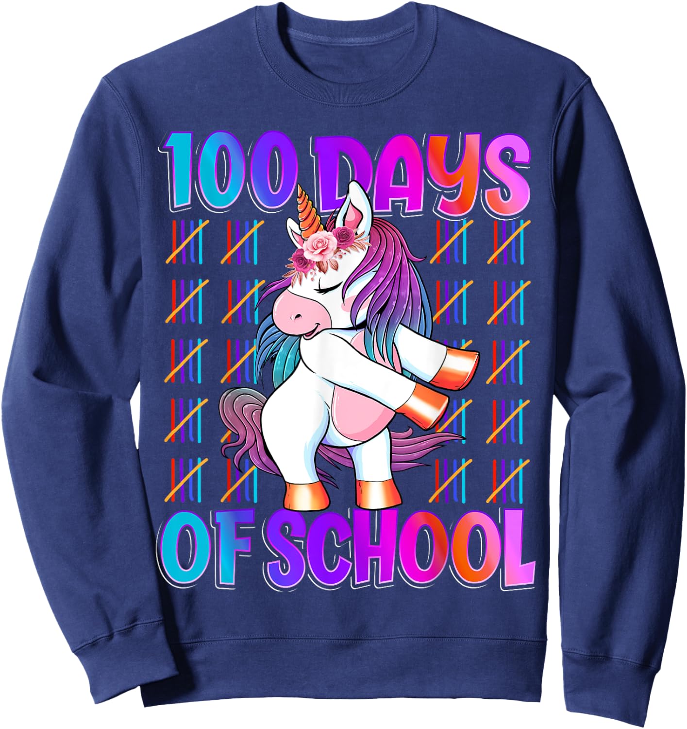 100 Magical Day of School And Still Awesome 100 Days Smarter Unicorn Kids School Shirt Black Kids Small Sweatshirt - Sweatshirt | Navy
