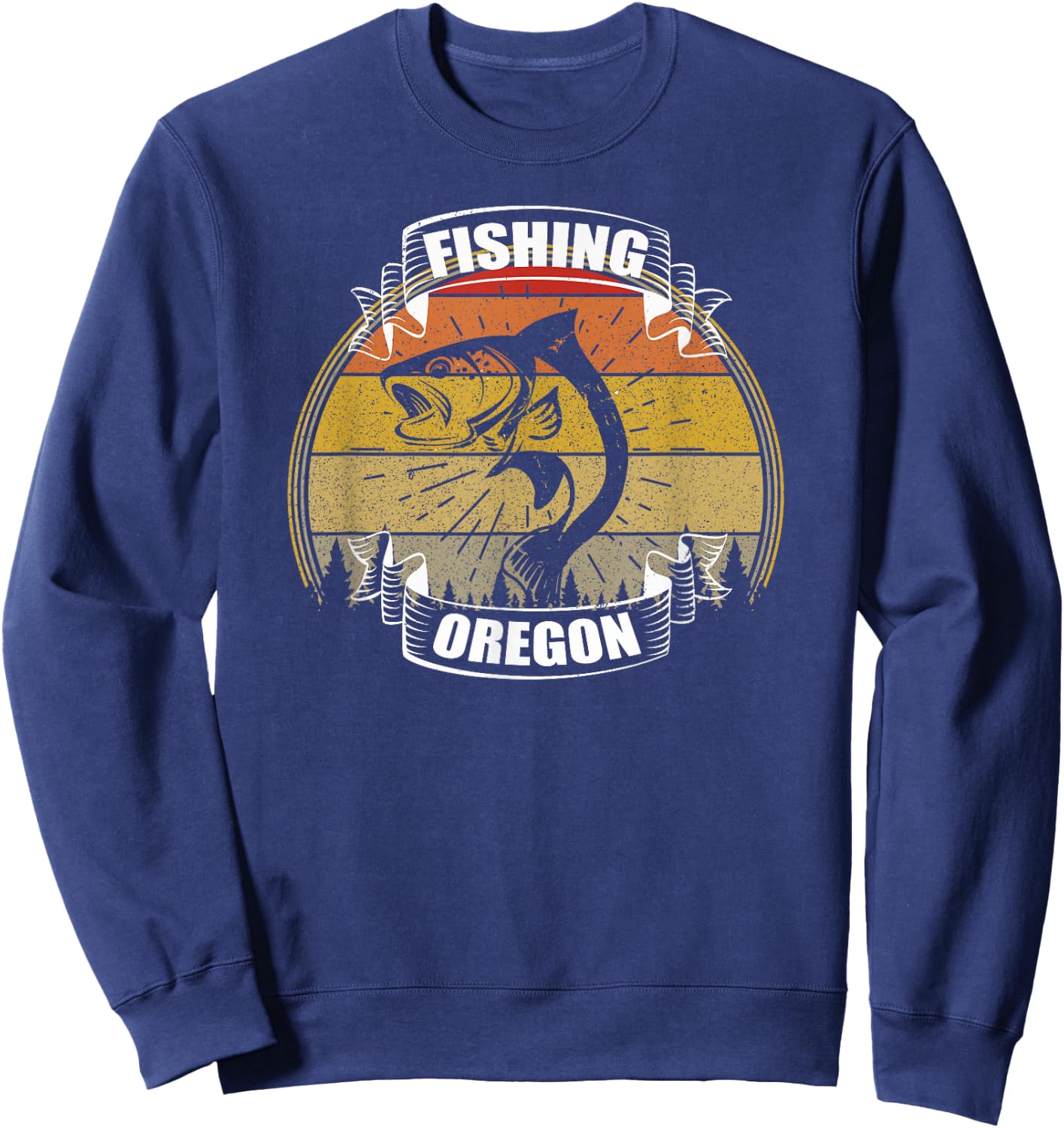 State of Oregon Fisherman Sunset Fish Oregon Fishing Sweatshirt - Sweatshirt | Navy