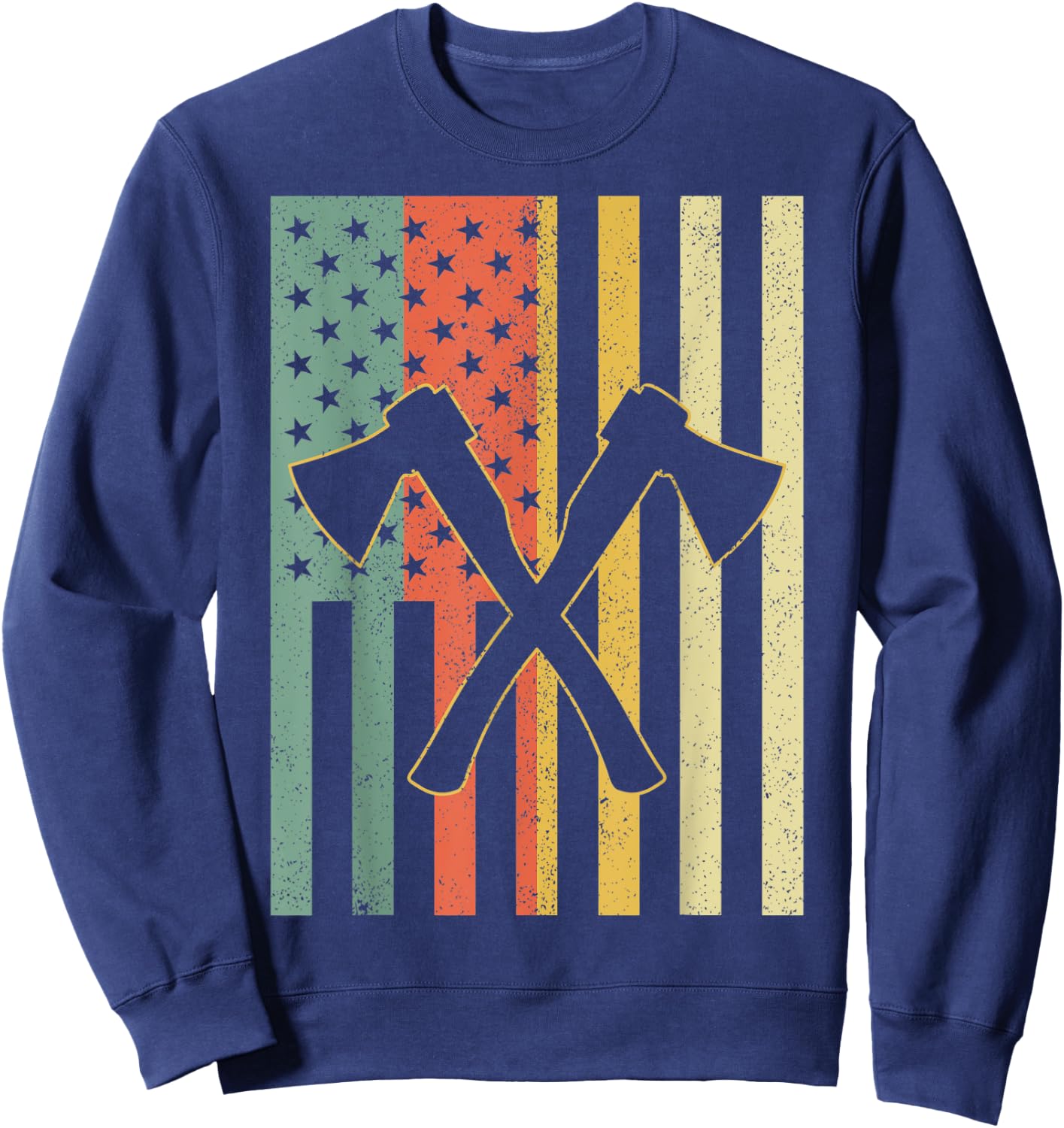 Vintage Axe Throwing Retro Crossed Axes American Flag Gift Women Men Sweatshirt - Sweatshirt | Navy