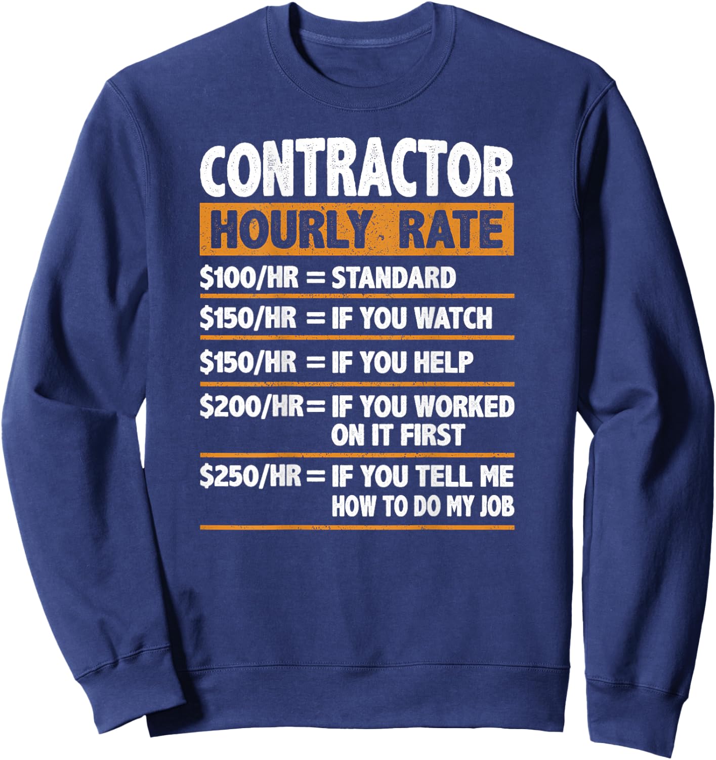 Contractor Hourly Rate Funny Gift Contractor Sweatshirt - Sweatshirt | Navy