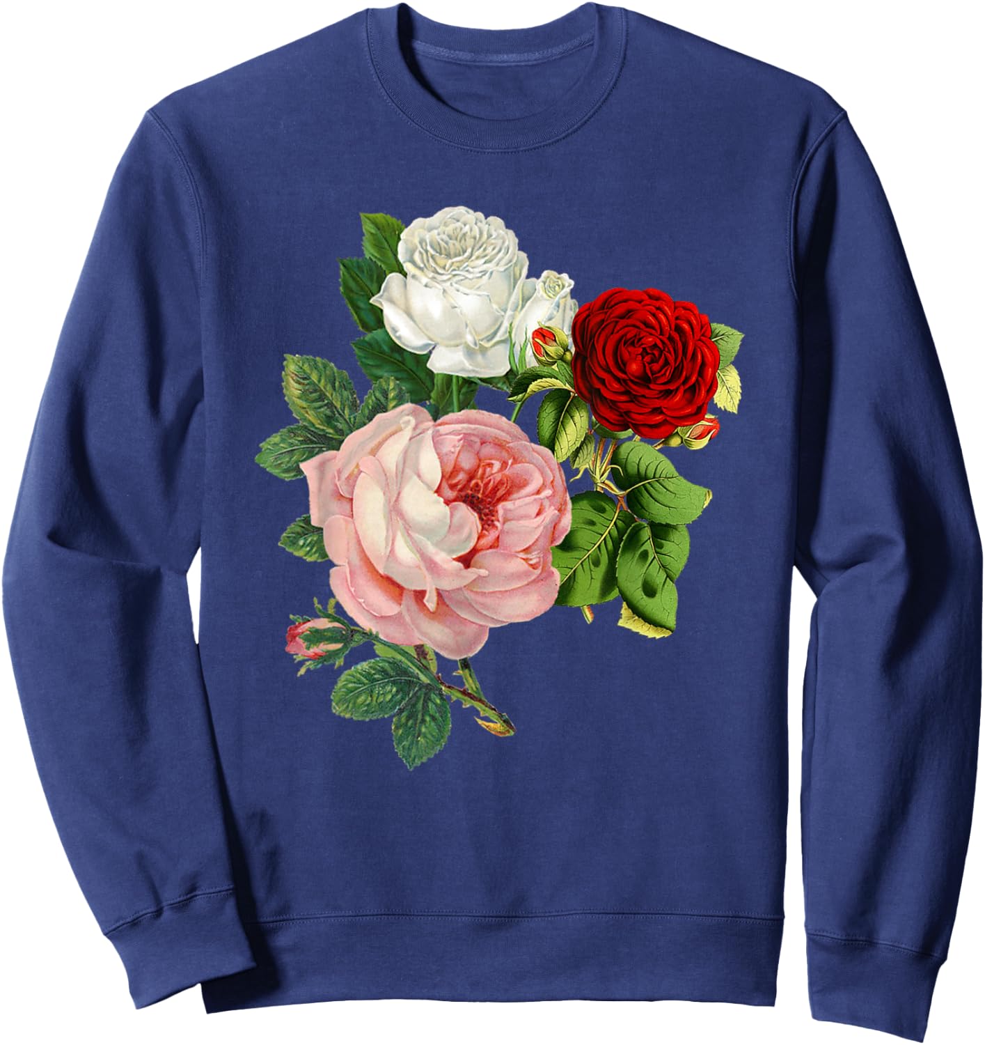 Vintage Roses Flower Floral Illustration Blossom Lovers Sweatshirt - Sweatshirt | Navy