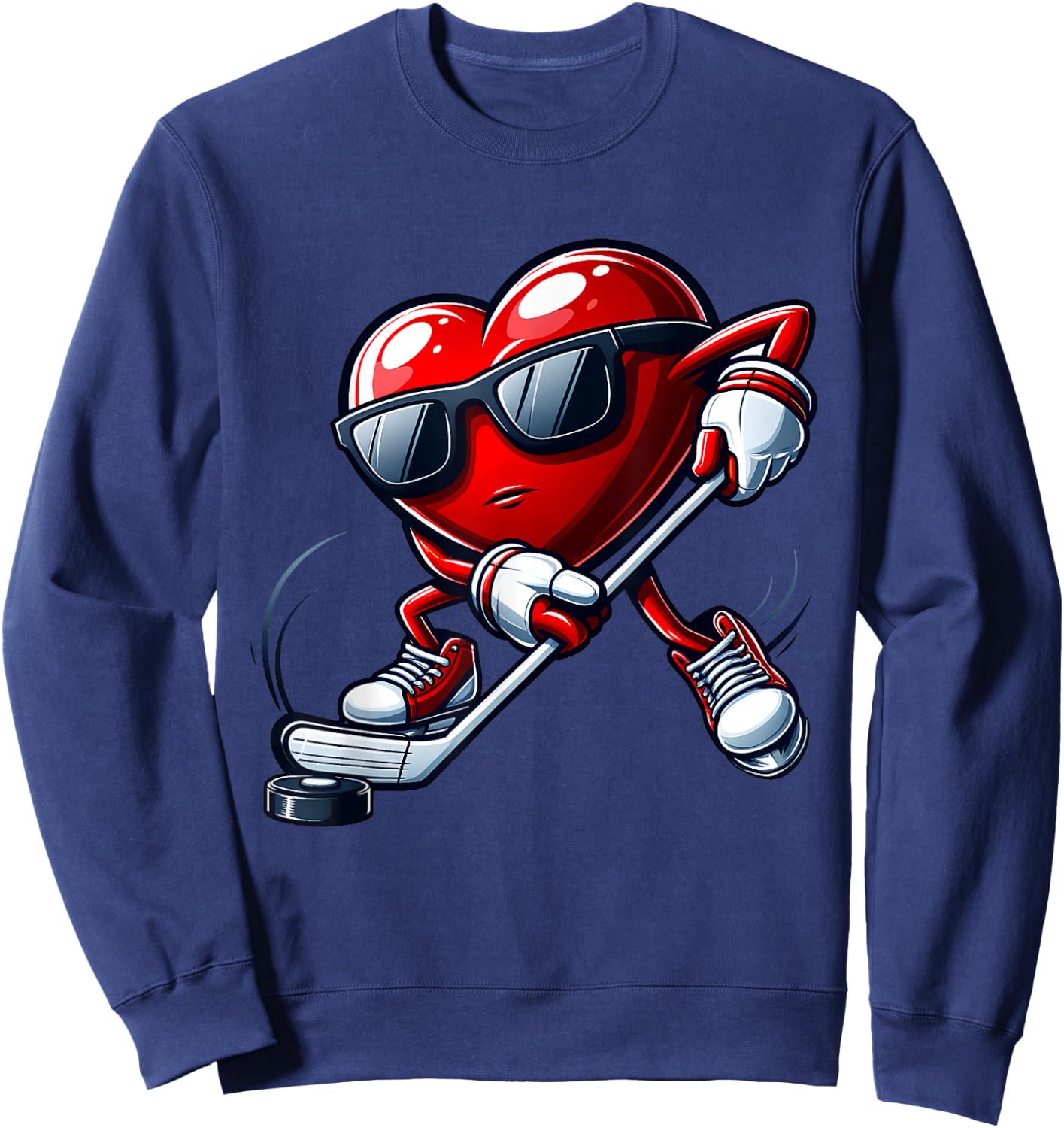 Funny Heart Playing Hockey Valentines Day Boys Kids Sweatshirt - Sweatshirt | Navy