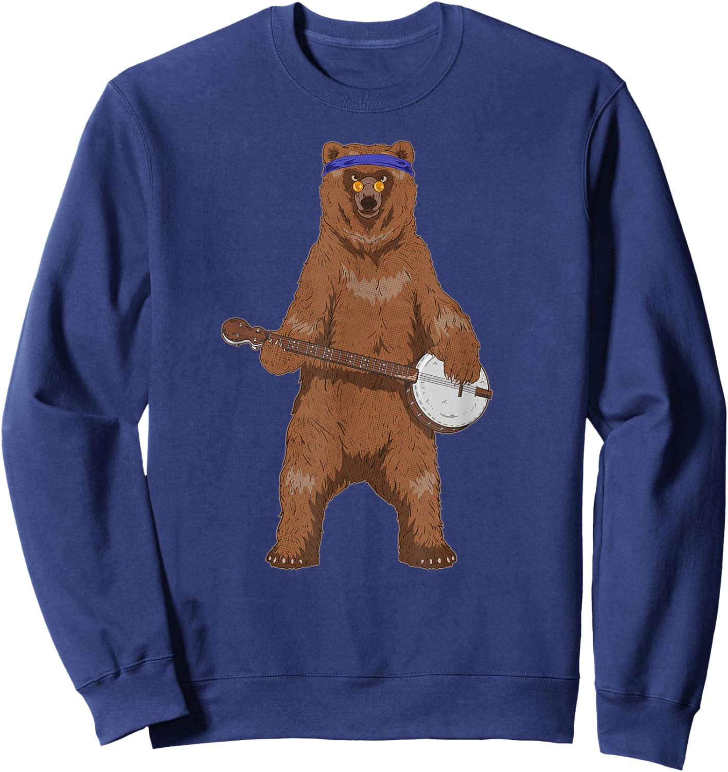 Vintage Retro Banjo Bear Hippie Bluegrass Throwback Musician Sweatshirt - Sweatshirt | Navy