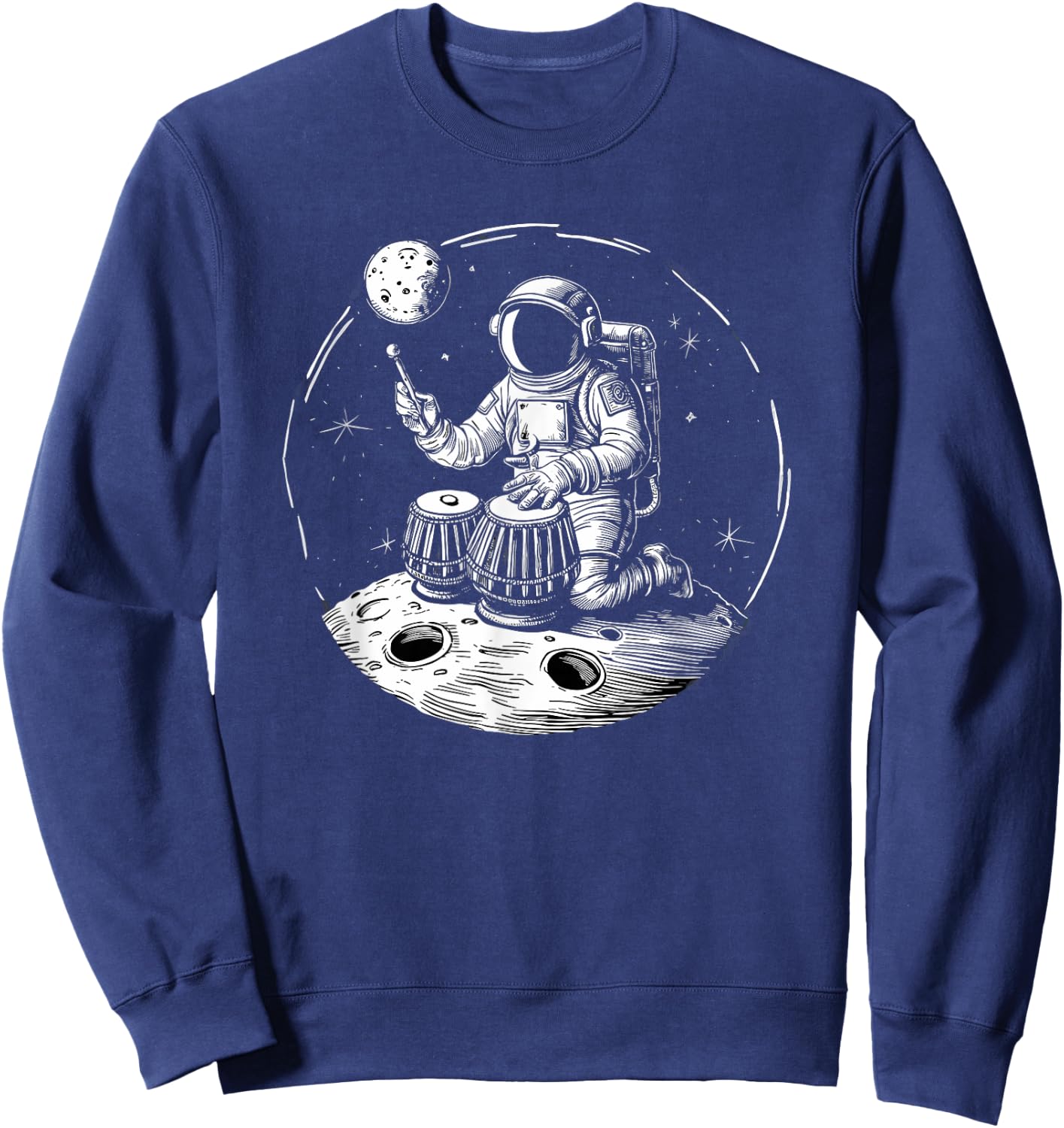 Funny Astronaut Playing Tabla Drummer On The Moon Sweatshirt - Sweatshirt | Navy