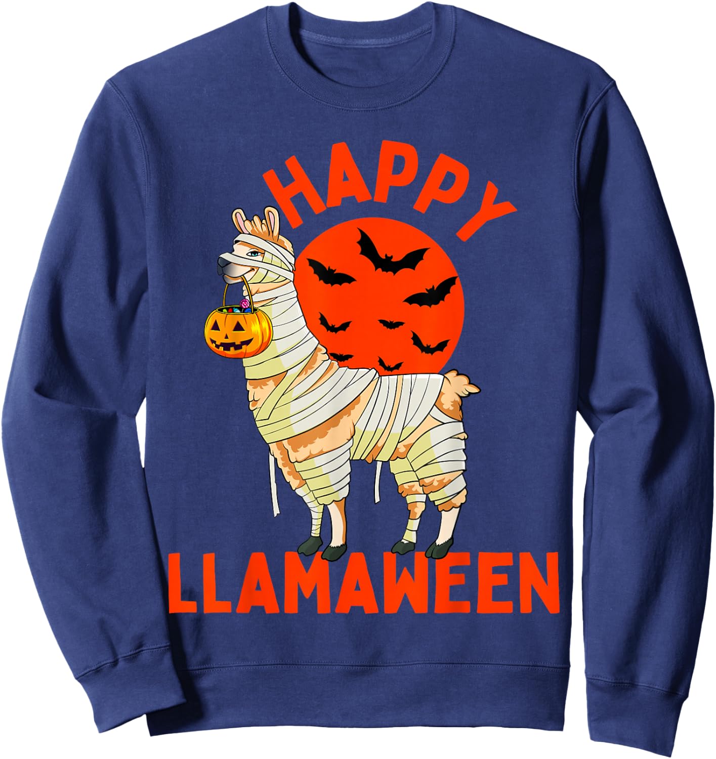 Happy Llamaween Funny Llama Halloween Women Kids Girls Boys Sweatshirt - Sweatshirt | Navy