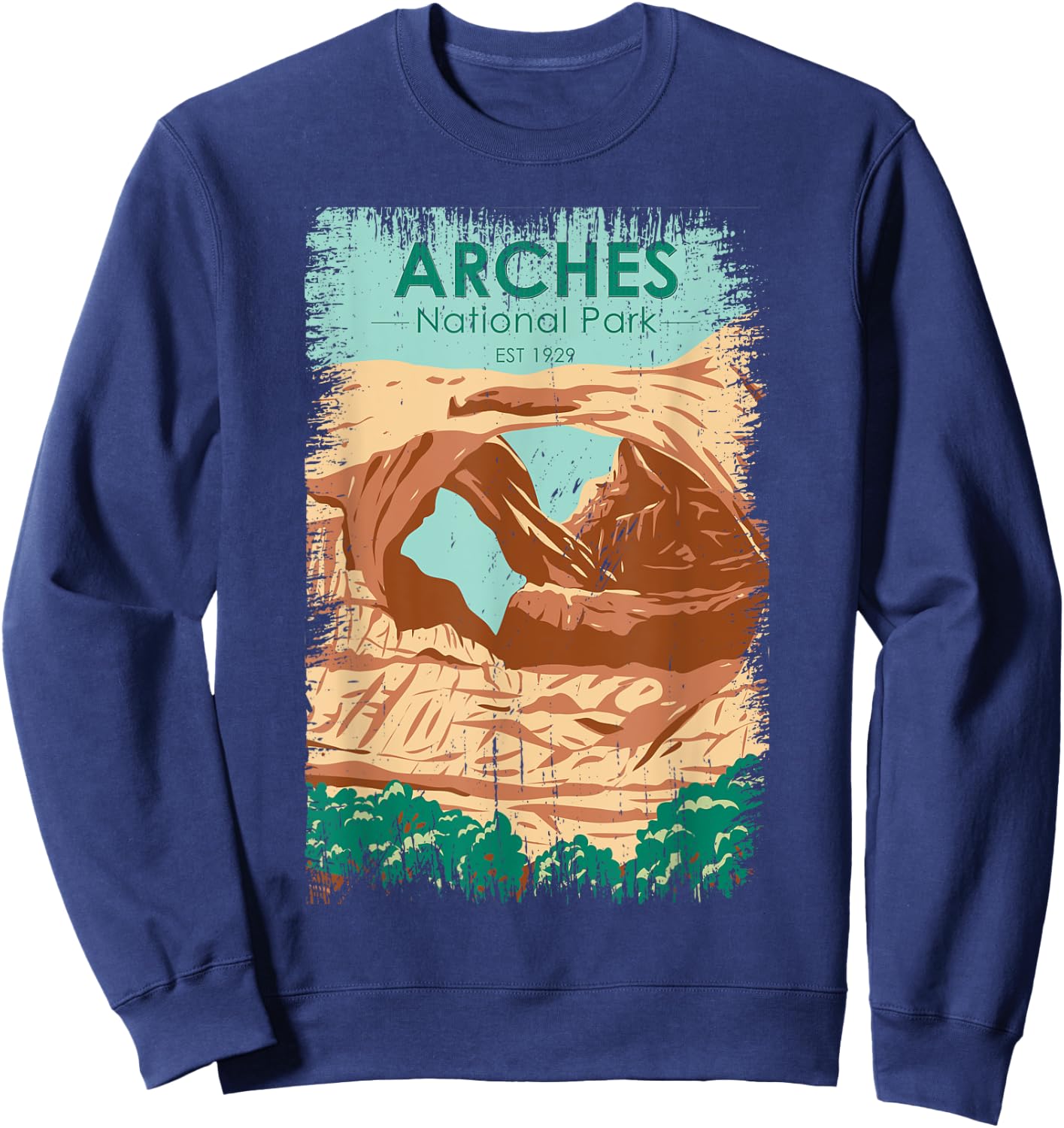 Arches National Park Double Arch Vintage Distressed Sweatshirt - Sweatshirt | Navy