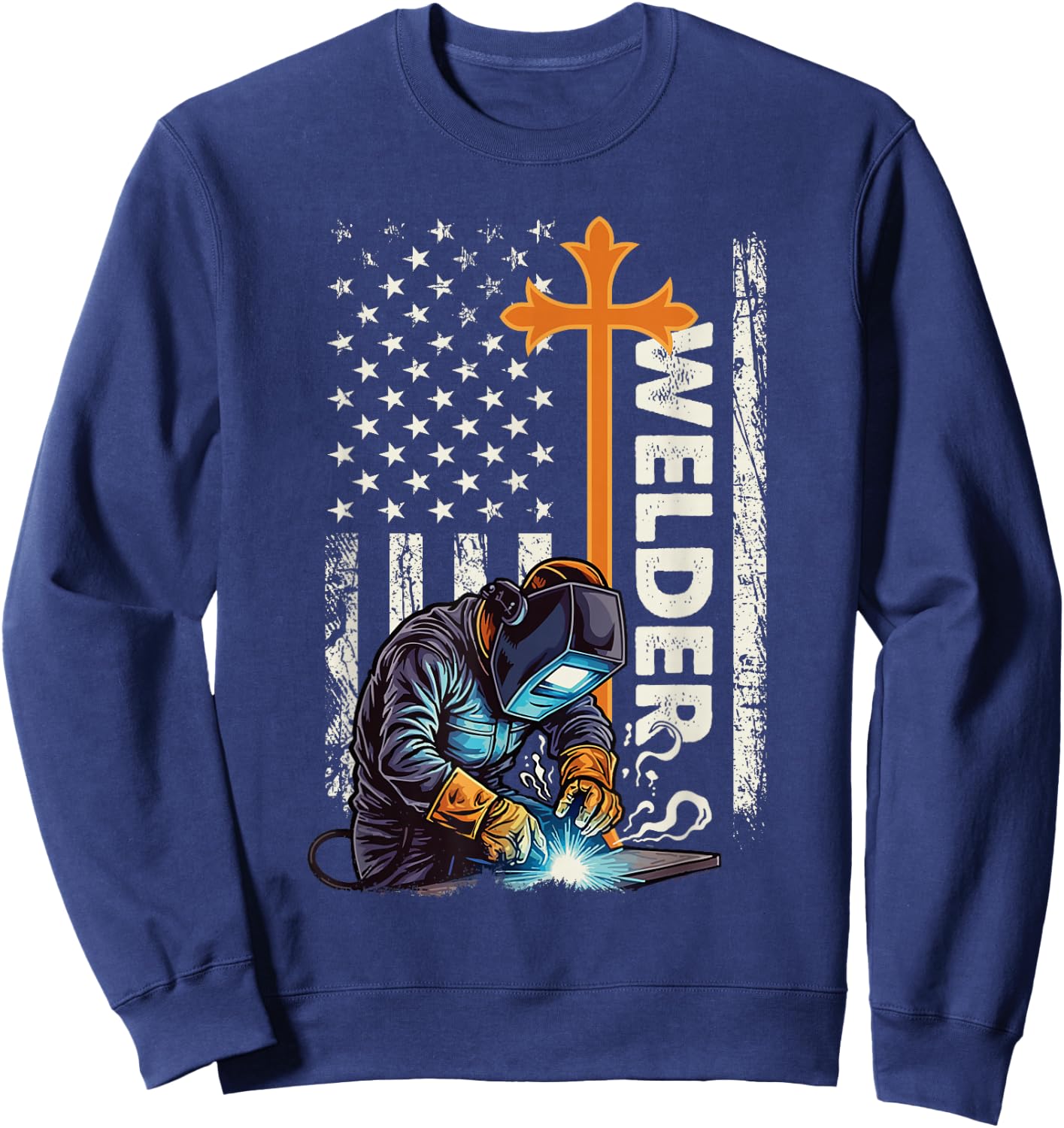 Welder - Patriotic US Flag Weld Welding Ironworker Sweatshirt - Sweatshirt | Navy