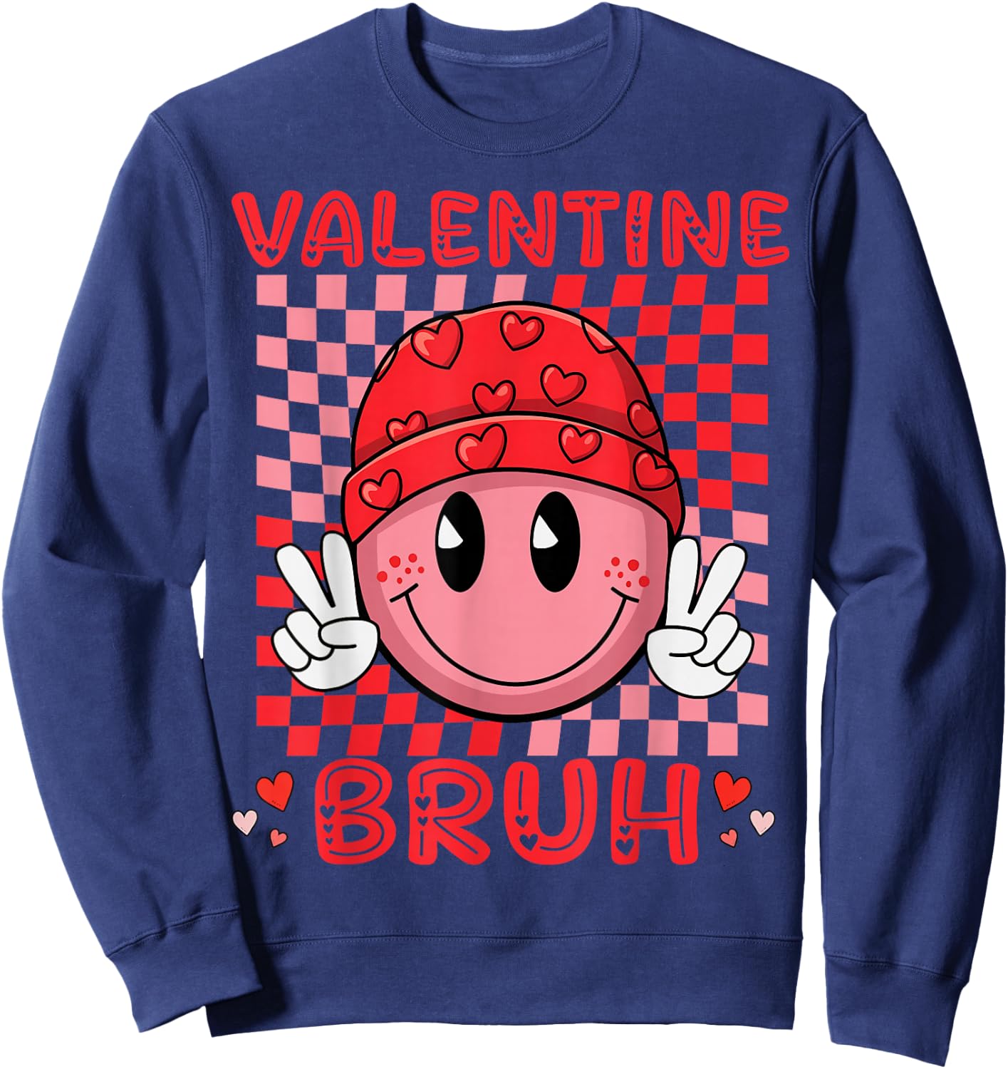 Retro Valentine's Day Heart Valentine Bruh Boys Girls Kids Sweatshirt - Sweatshirt | Navy