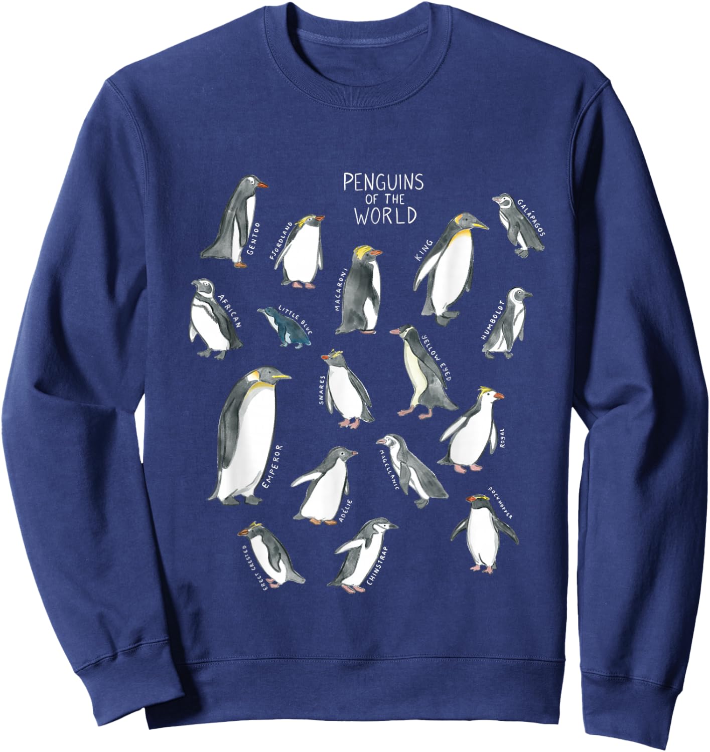 All types of penguins in the world watercolour Sweatshirt - Sweatshirt | Navy