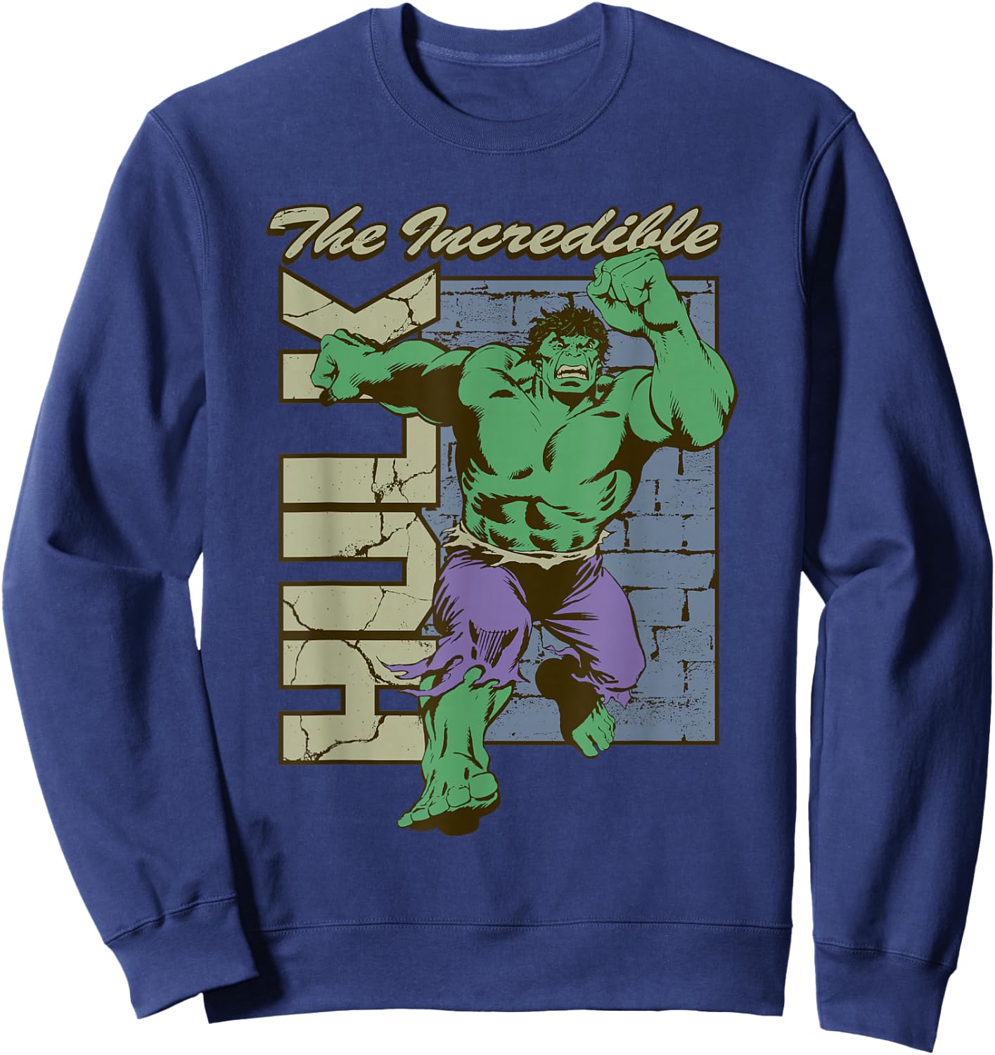 Marvel Comics Incredible Hulk Vintage Comic Brick Wall Sweatshirt - Sweatshirt | Navy