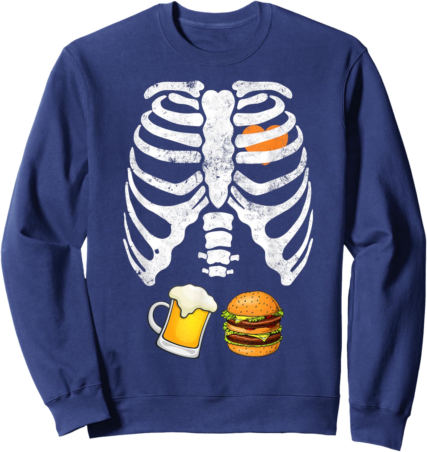 Skeleton Halloween Beer Burger Funny Pregnancy X Ray Sweatshirt - Sweatshirt | Navy