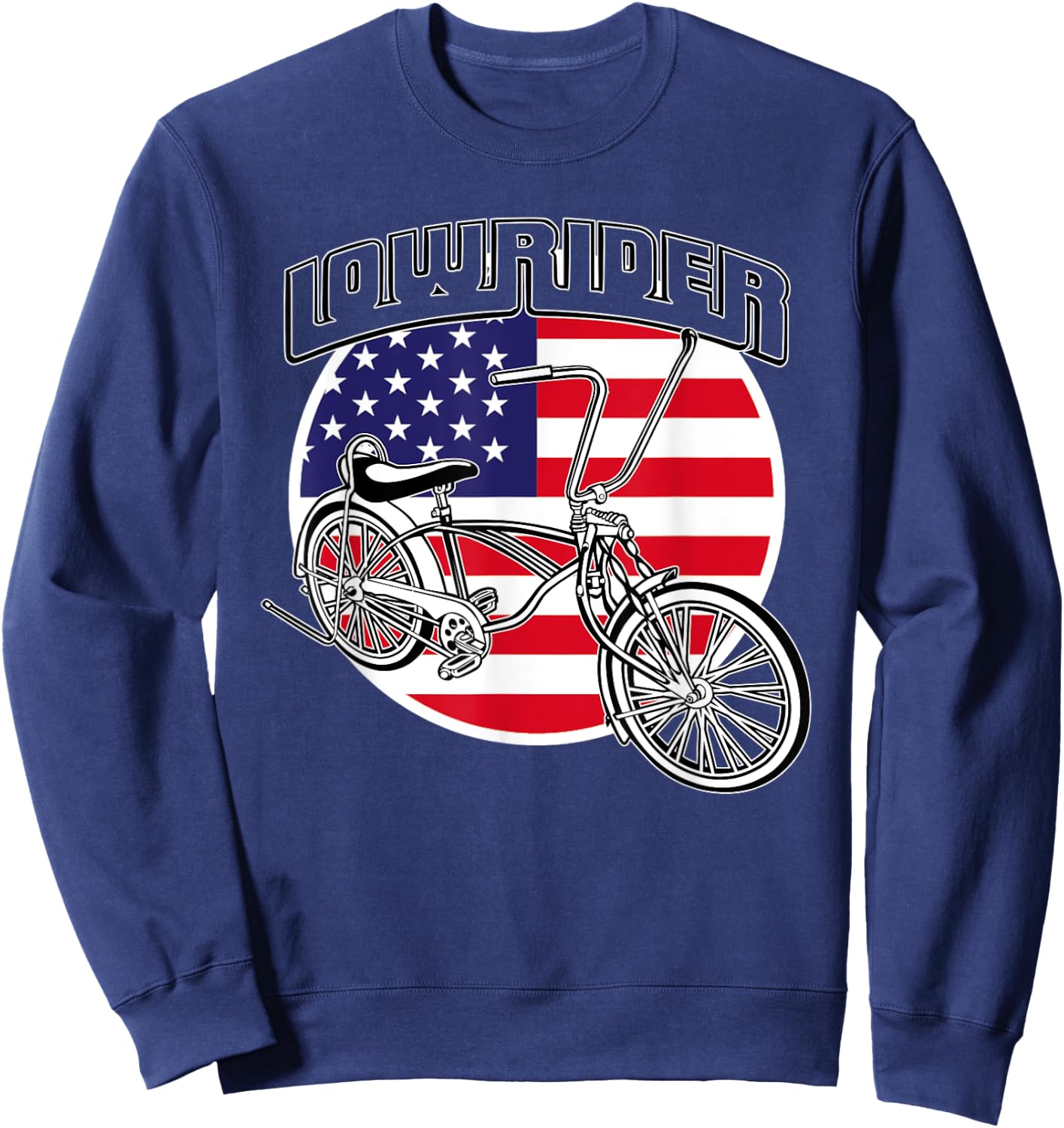 Low Rider Bicycle American Flag Chicano Lowrider Bike Sweatshirt - Sweatshirt | Navy
