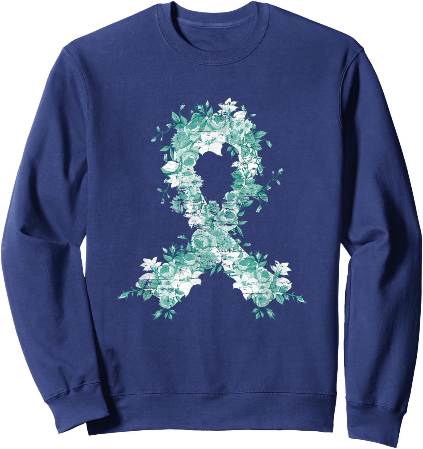 Cancer Survivor Gift Teal Ribbon Ovarian Cancer Awareness Sweatshirt - Sweatshirt | Navy