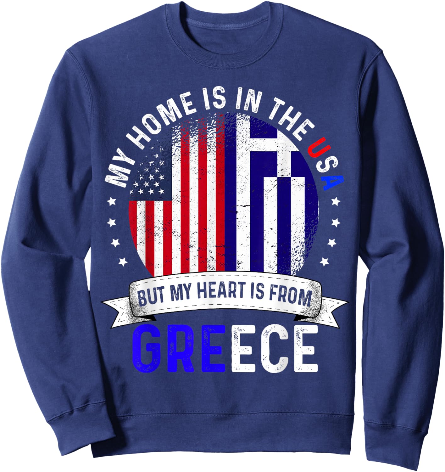Greek American Patriot Heart is from Greece Flag Sweatshirt - Sweatshirt | Navy